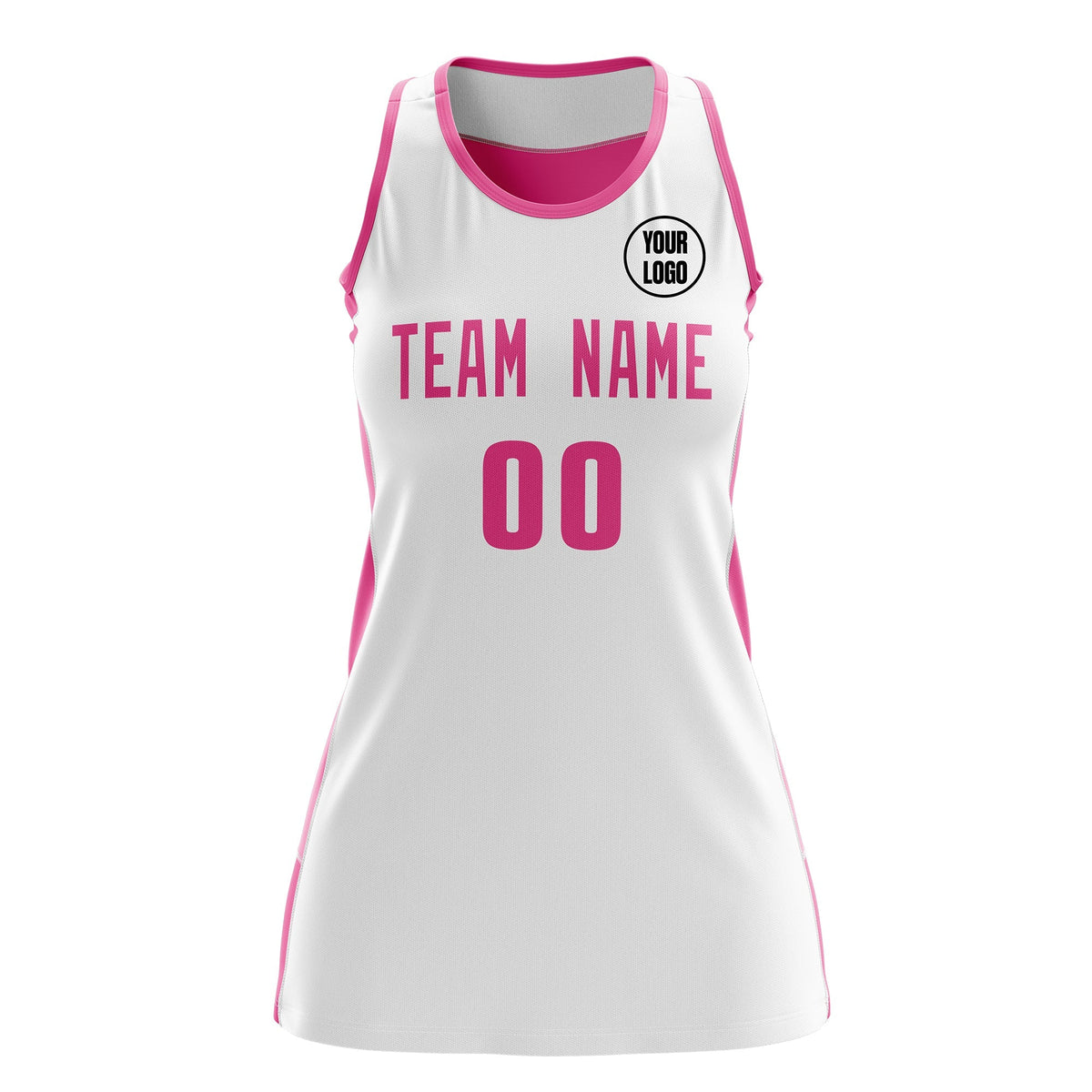Custom Netball Dress | White Pink Classic Style Two-Tone Breathable Performance Sportswear