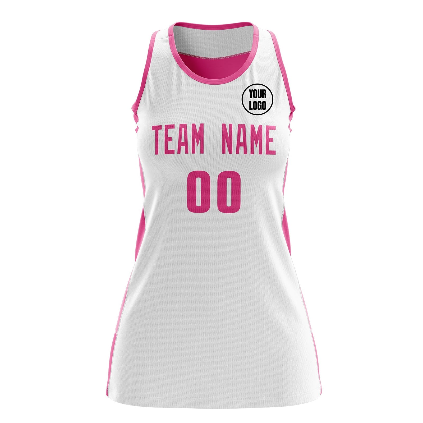 Custom Netball Dress | White Pink Classic Style Two-Tone Breathable Performance Sportswear