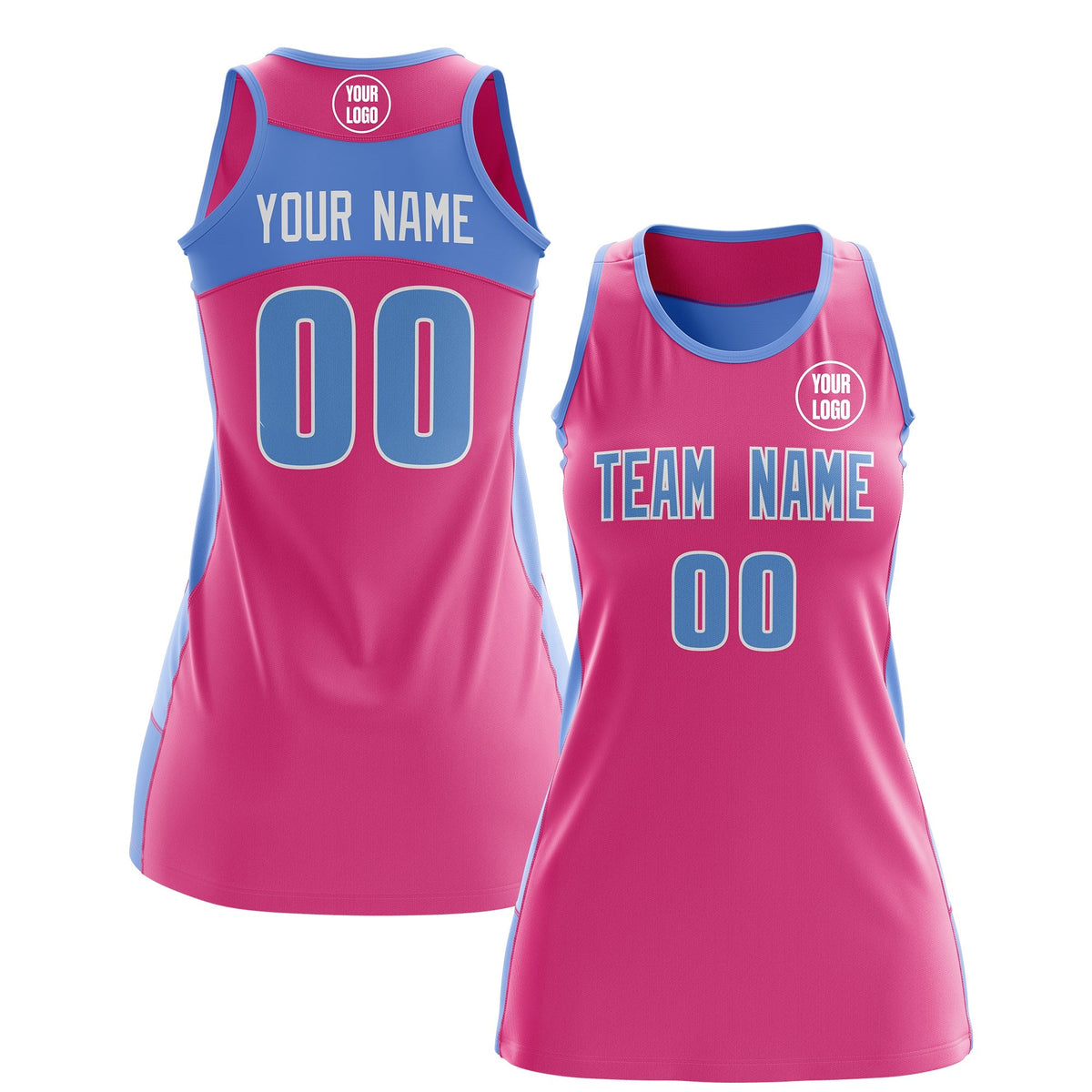 Custom Netball Dress | Pink Powder Blue Classic Style Two-Tone Professional Team Uniforms