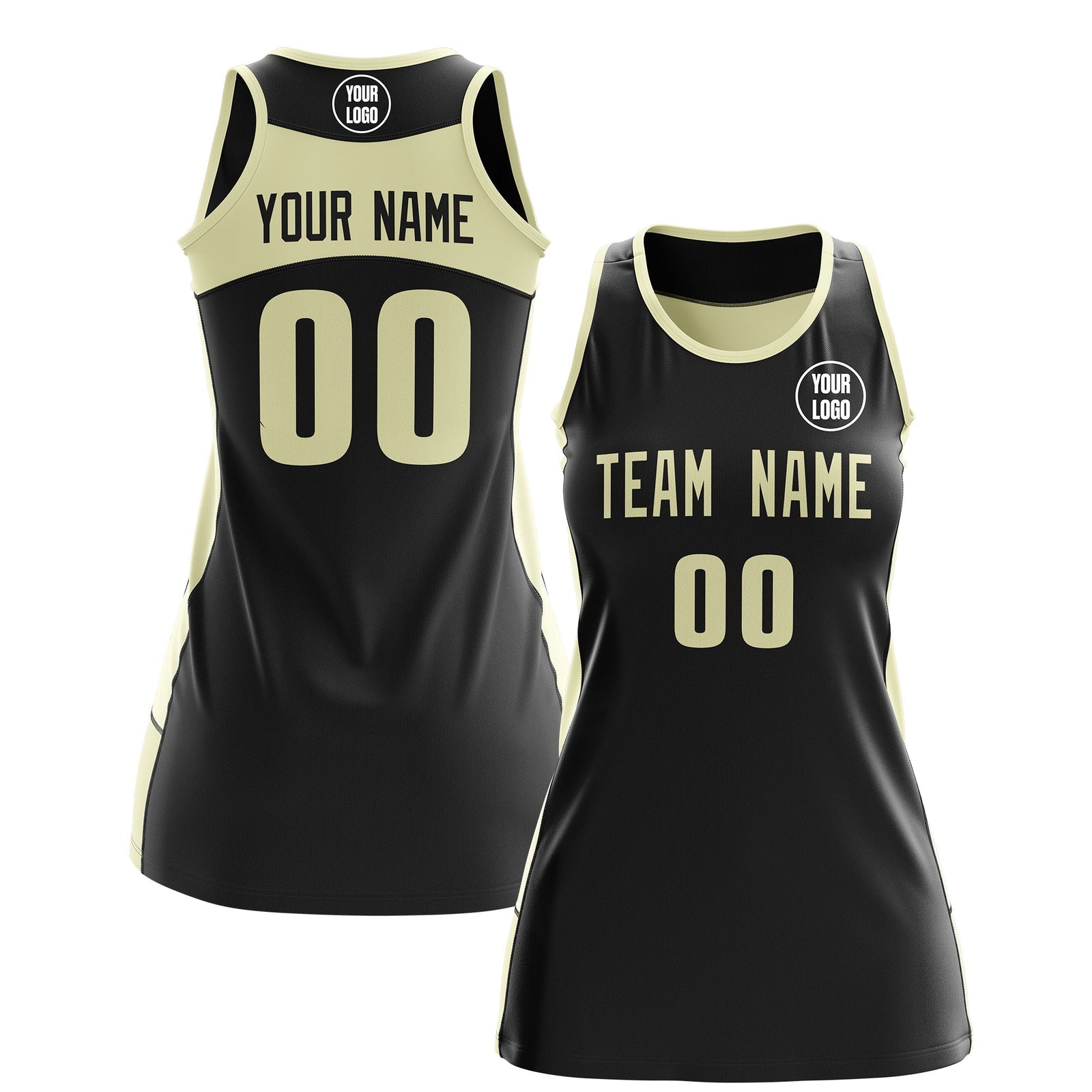 Custom Netball Dress | Black Cream Classic Style Two-Tone Breathable Performance Sportswear