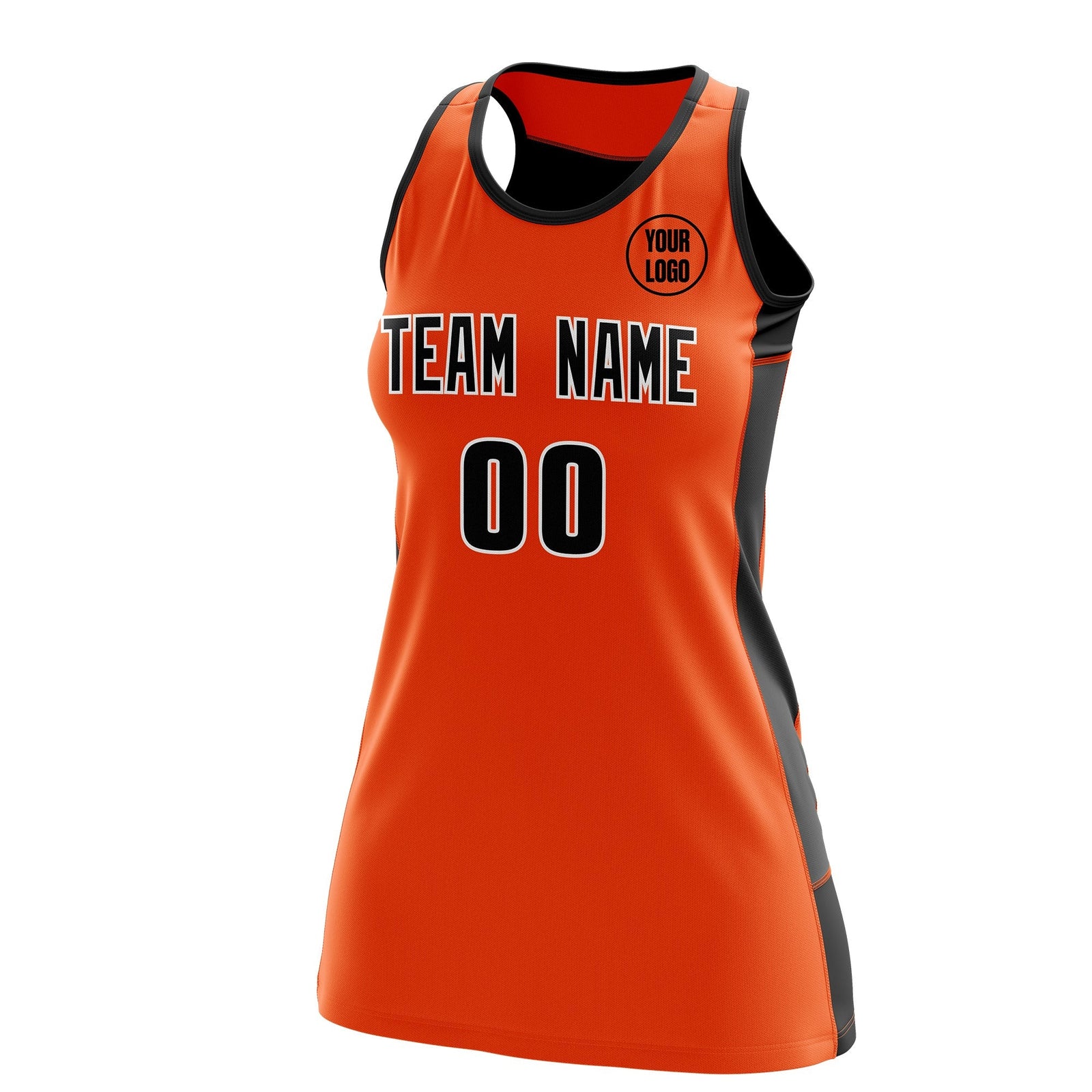 Custom Netball Dress | Orange Black Classic Style Two-Tone Professional Team Uniforms