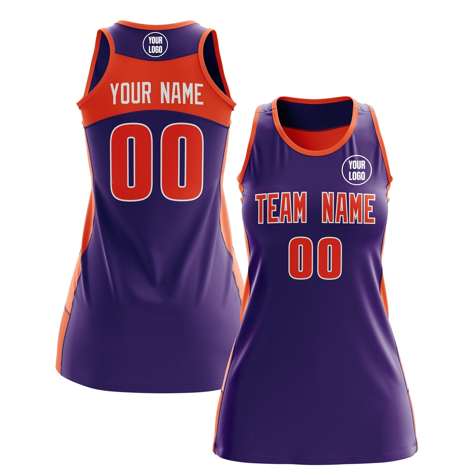 Custom Netball Dress | Purple Orange Classic Style Two-Tone Breathable Performance Sportswear