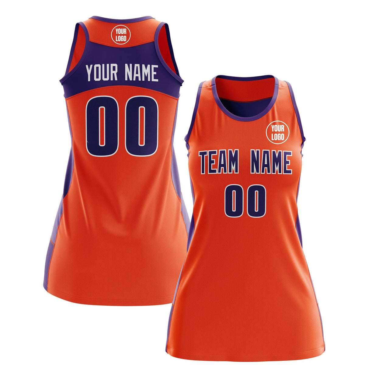 Custom Netball Dress | Orange Purple Classic Style Two-Tone Professional Team Uniforms