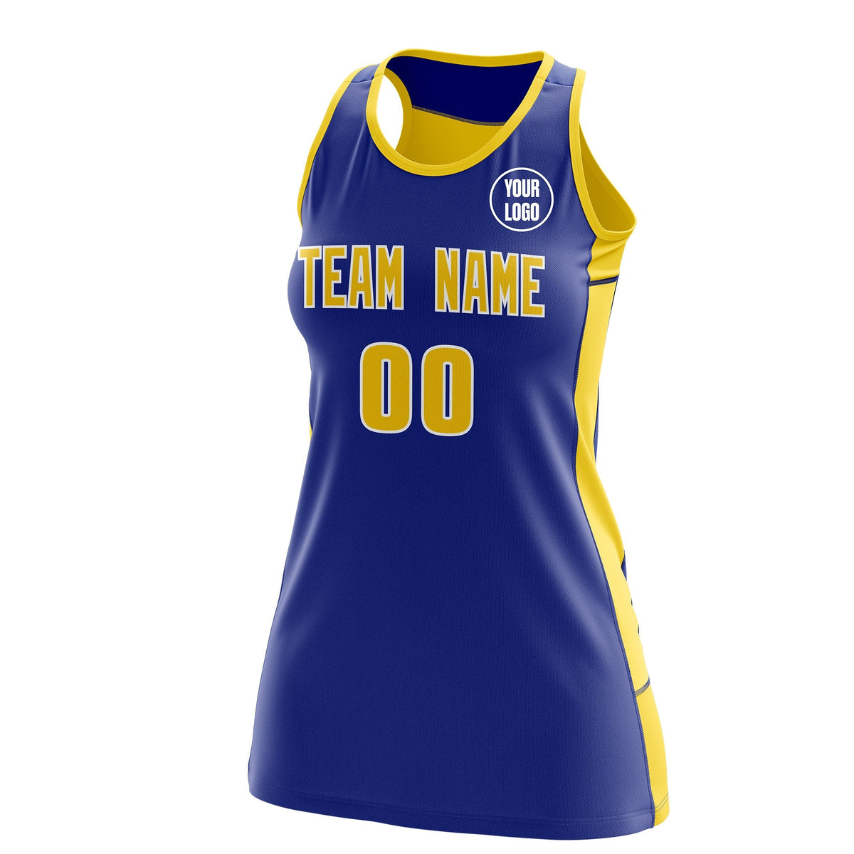 Custom Netball Dress | Royal Blue Gold Classic Style Two-Tone Breathable Performance Sportswear