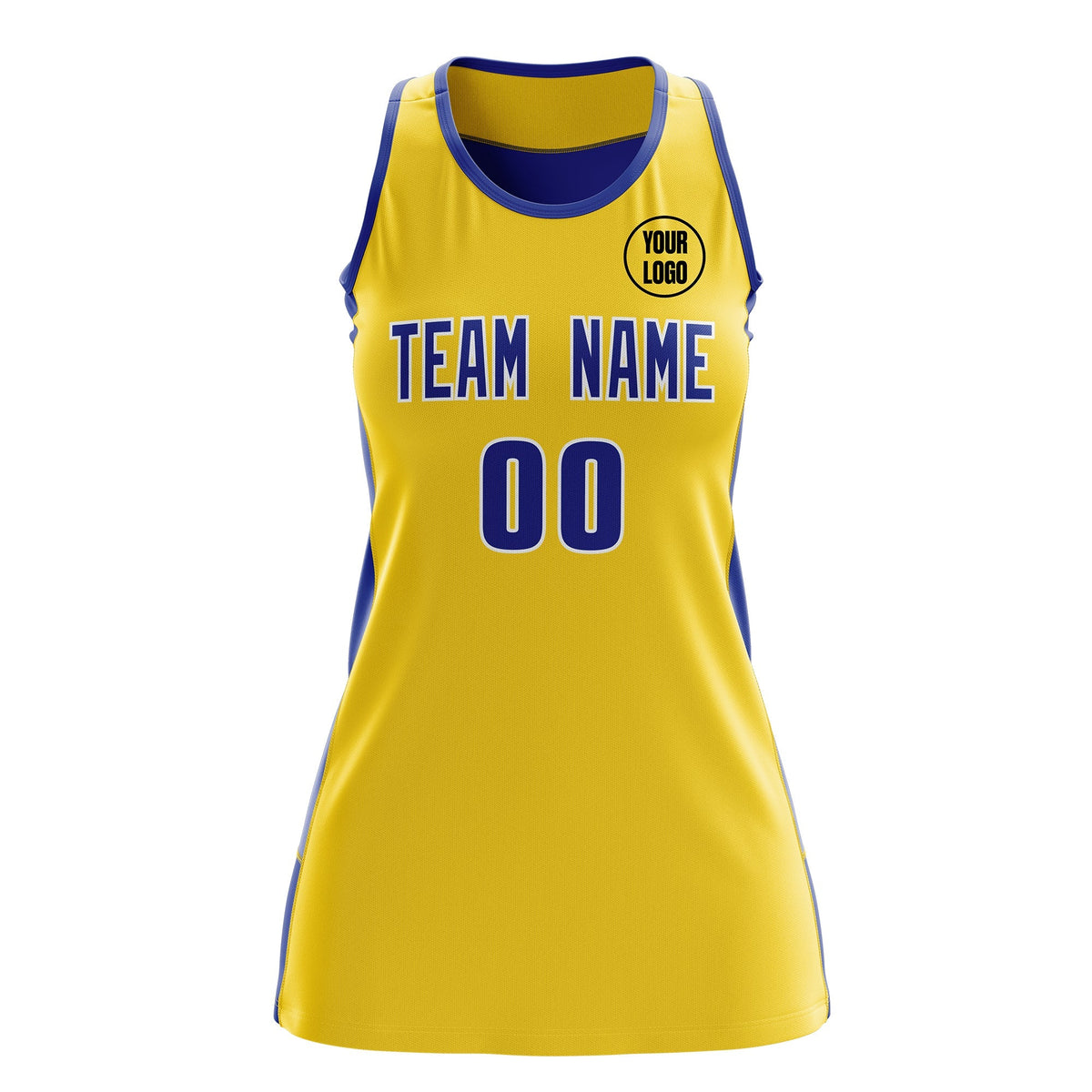 Custom Netball Dress | Gold Royal Blue Classic Style Two-Tone Professional Team Uniforms