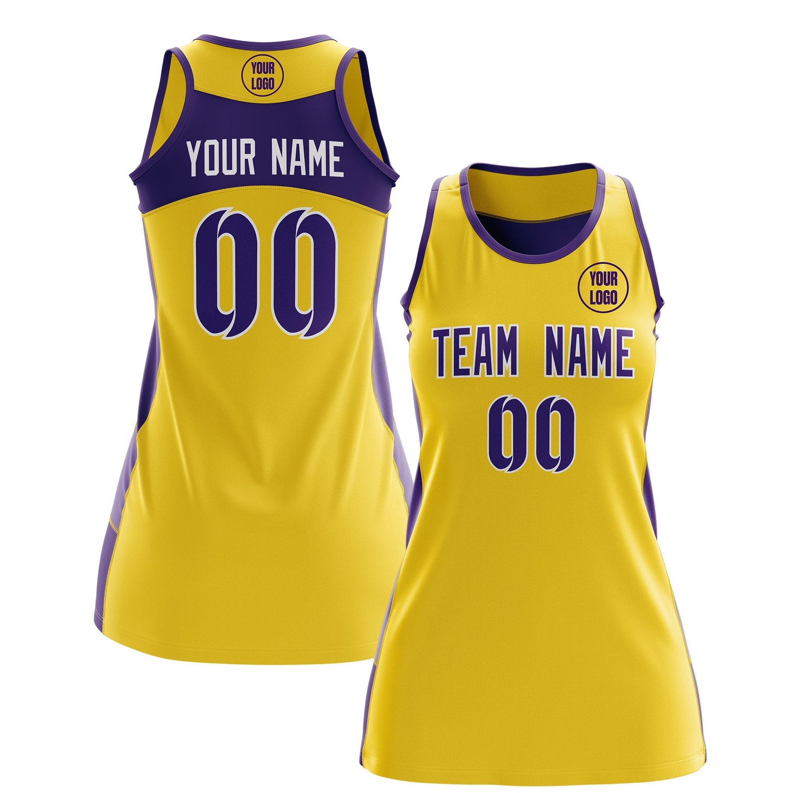 Custom Netball Dress | Gold Purple Classic Style Two-Tone Match Day Uniform