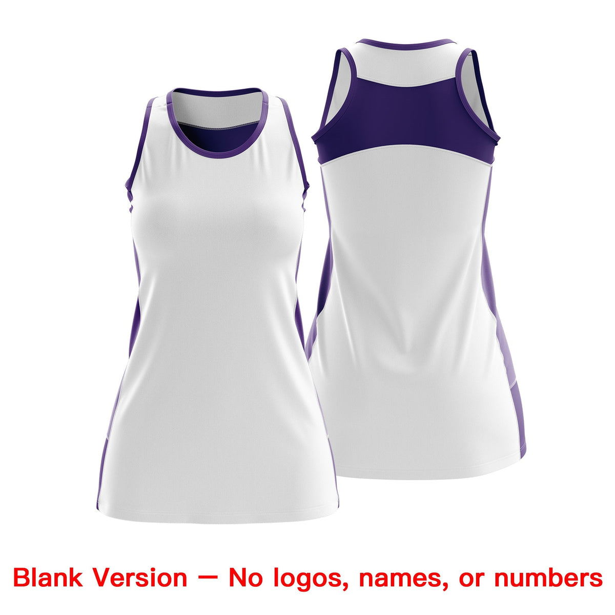 Custom Netball Dress | White Purple Classic Style Two-Tone Breathable Performance Sportswear