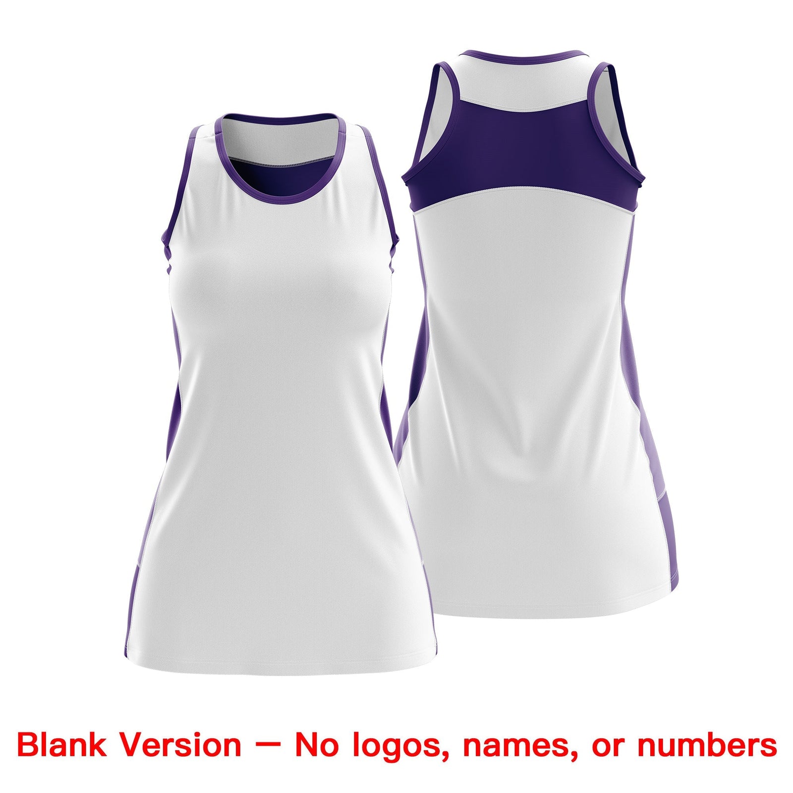 Custom Netball Dress | White Purple Classic Style Two-Tone Breathable Performance Sportswear