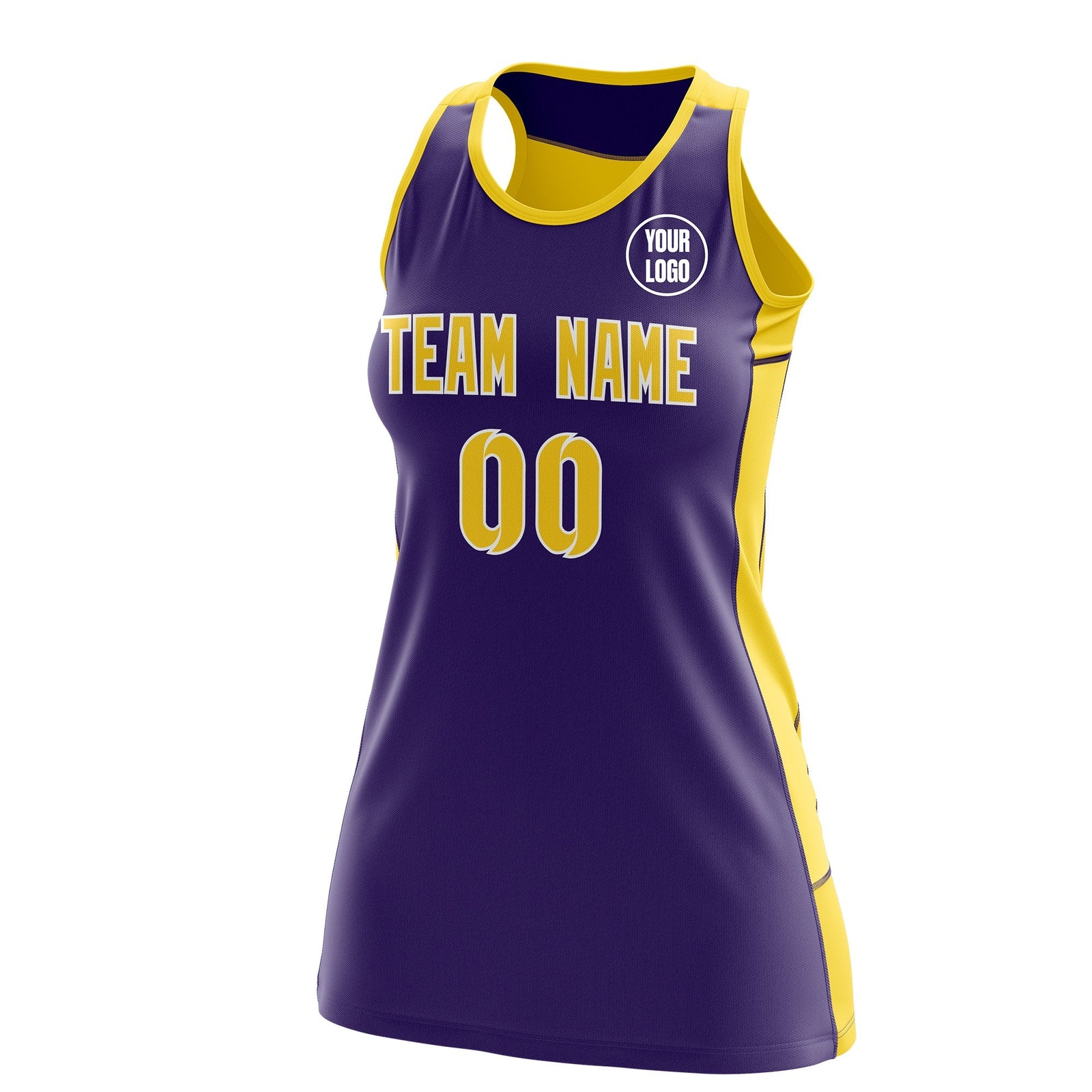 Custom Netball Dress | Purple Gold Classic Style Two-Tone Professional Team Uniforms