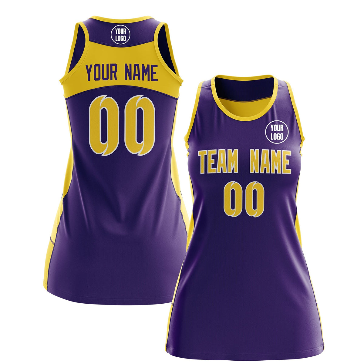 Custom Netball Dress | Purple Gold Classic Style Two-Tone Professional Team Uniforms