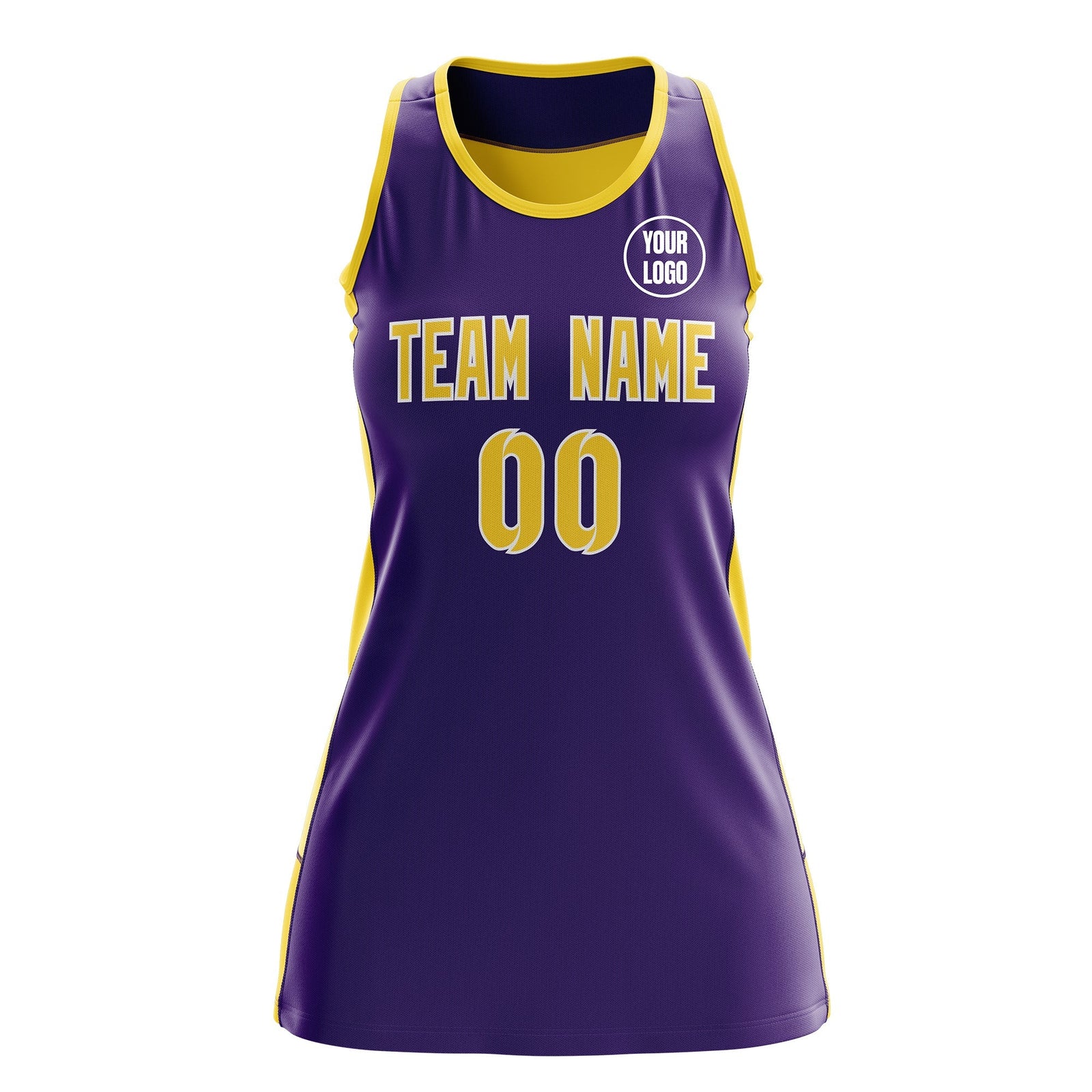 Custom Netball Dress | Purple Gold Classic Style Two-Tone Professional Team Uniforms