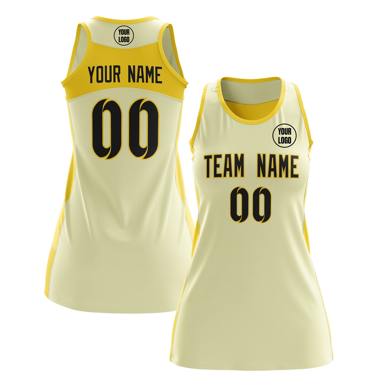Custom Netball Dress | Cream Gold Classic Style Two-Tone Match Day Uniform