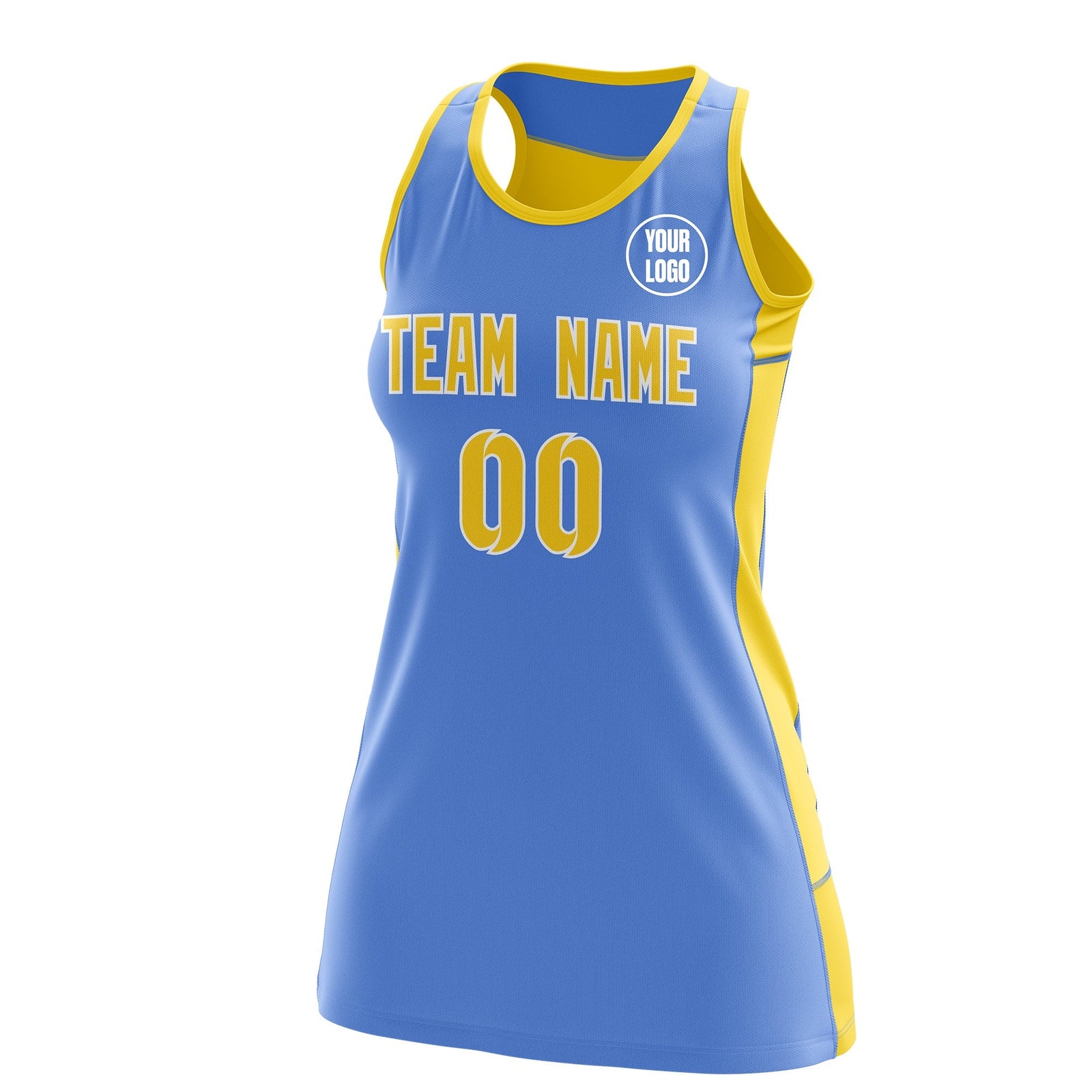 Custom Netball Dress | Powder Blue Gold Classic Style Two-Tone Breathable Performance Sportswear