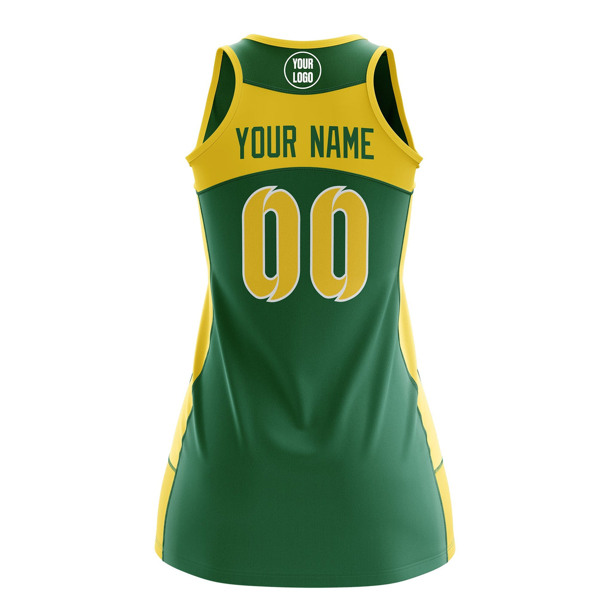 Custom Netball Dress | Kelly Green Gold Classic Style Two-Tone Professional Team Uniforms