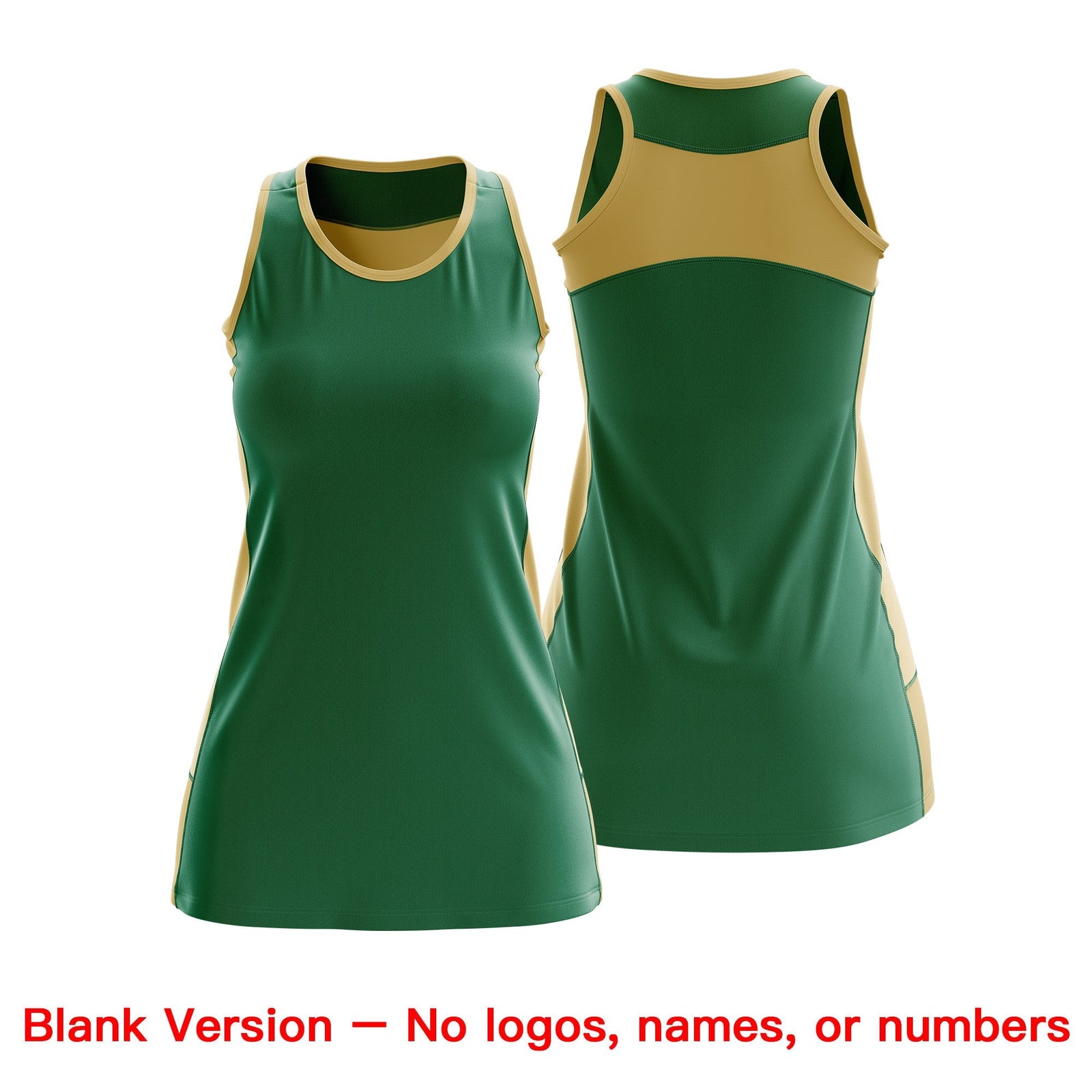 Custom Netball Dress | Kelly Green Old Gold Classic Style Two-Tone Match Day Uniform