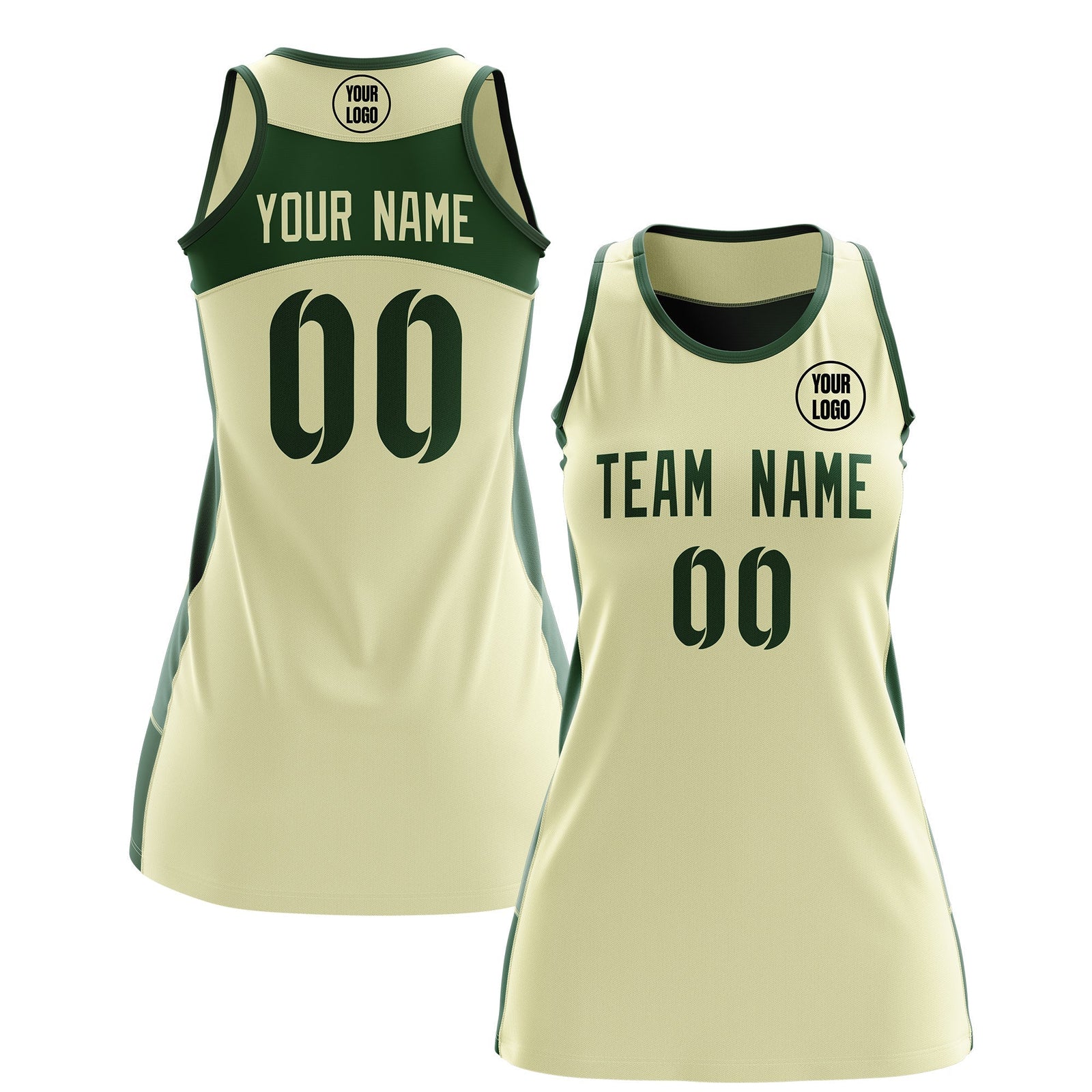 Custom Netball Dress | Cream Green Classic Style Two-Tone Breathable Performance Sportswear