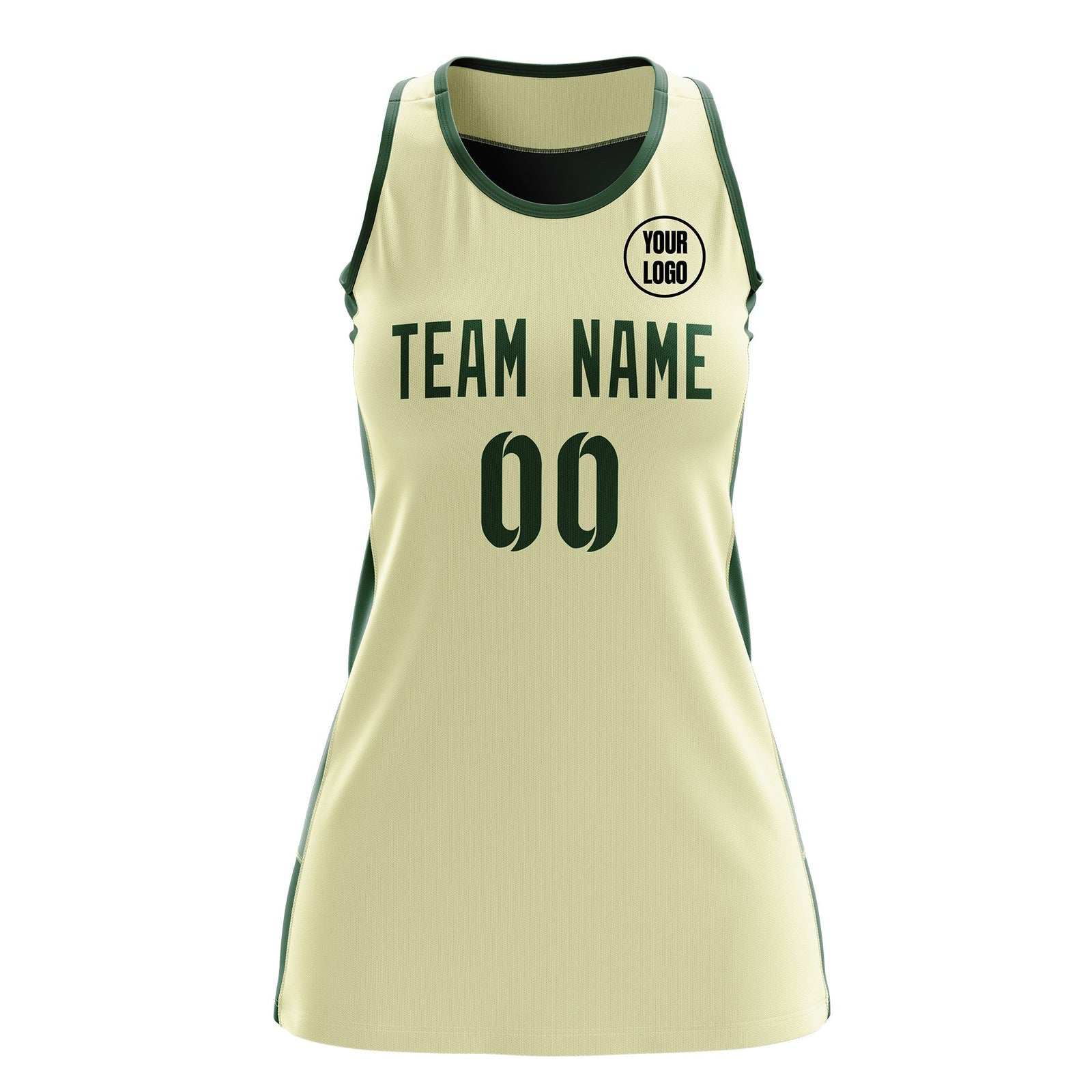 Custom Netball Dress | Cream Green Classic Style Two-Tone Breathable Performance Sportswear