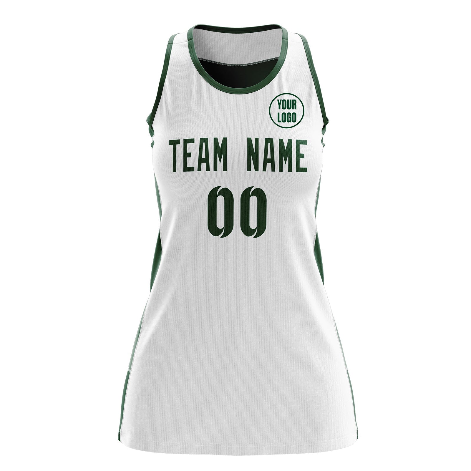 Custom Netball Dress | White Green Classic Style Two-Tone Professional Team Uniforms