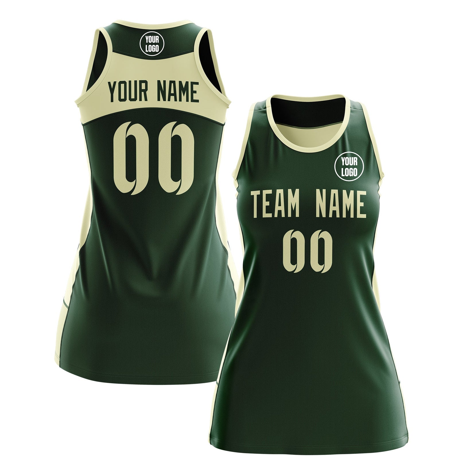 Custom Netball Dress | Green Cream Classic Style Two-Tone Match Day Uniform