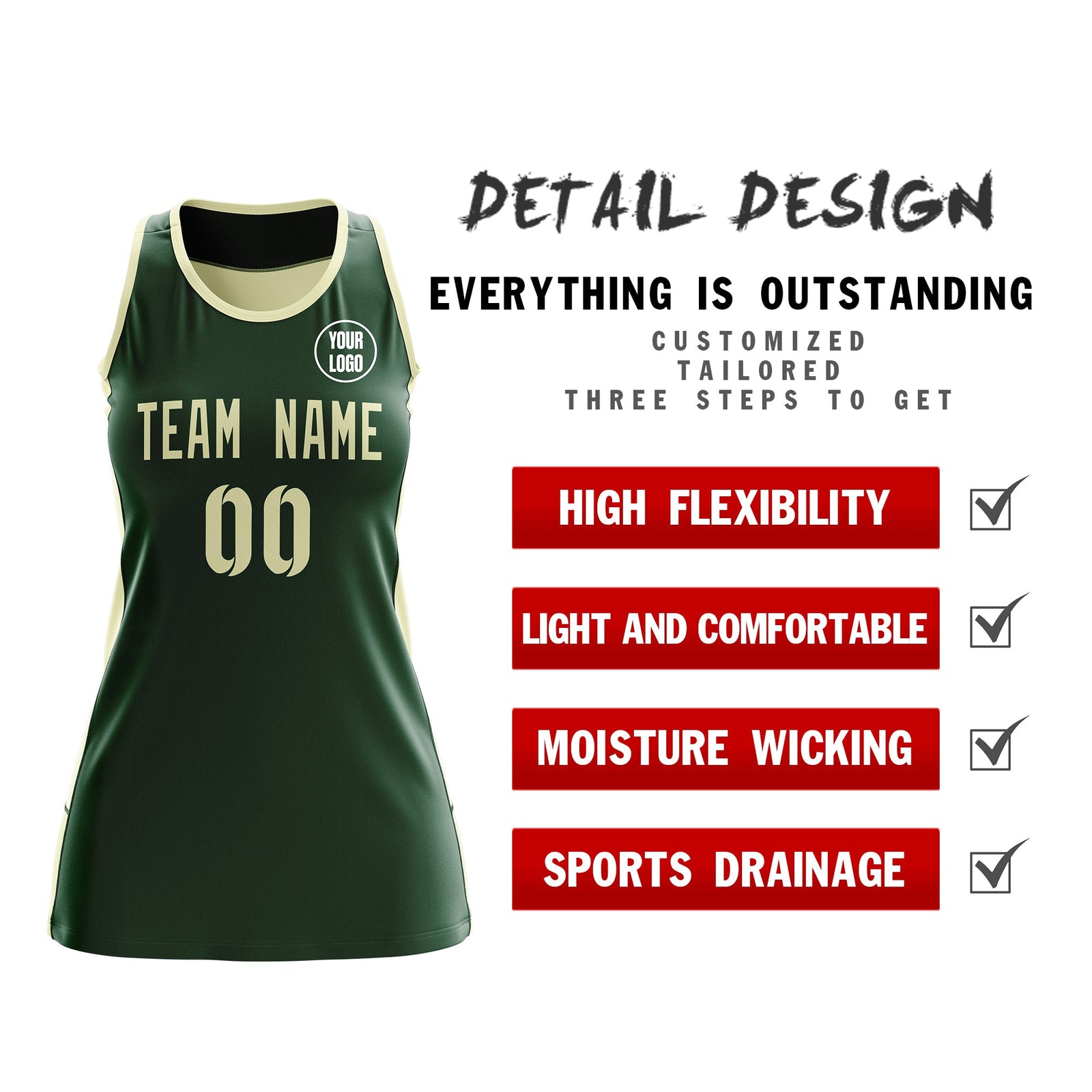 Custom Netball Dress | Green Cream Classic Style Two-Tone Match Day Uniform