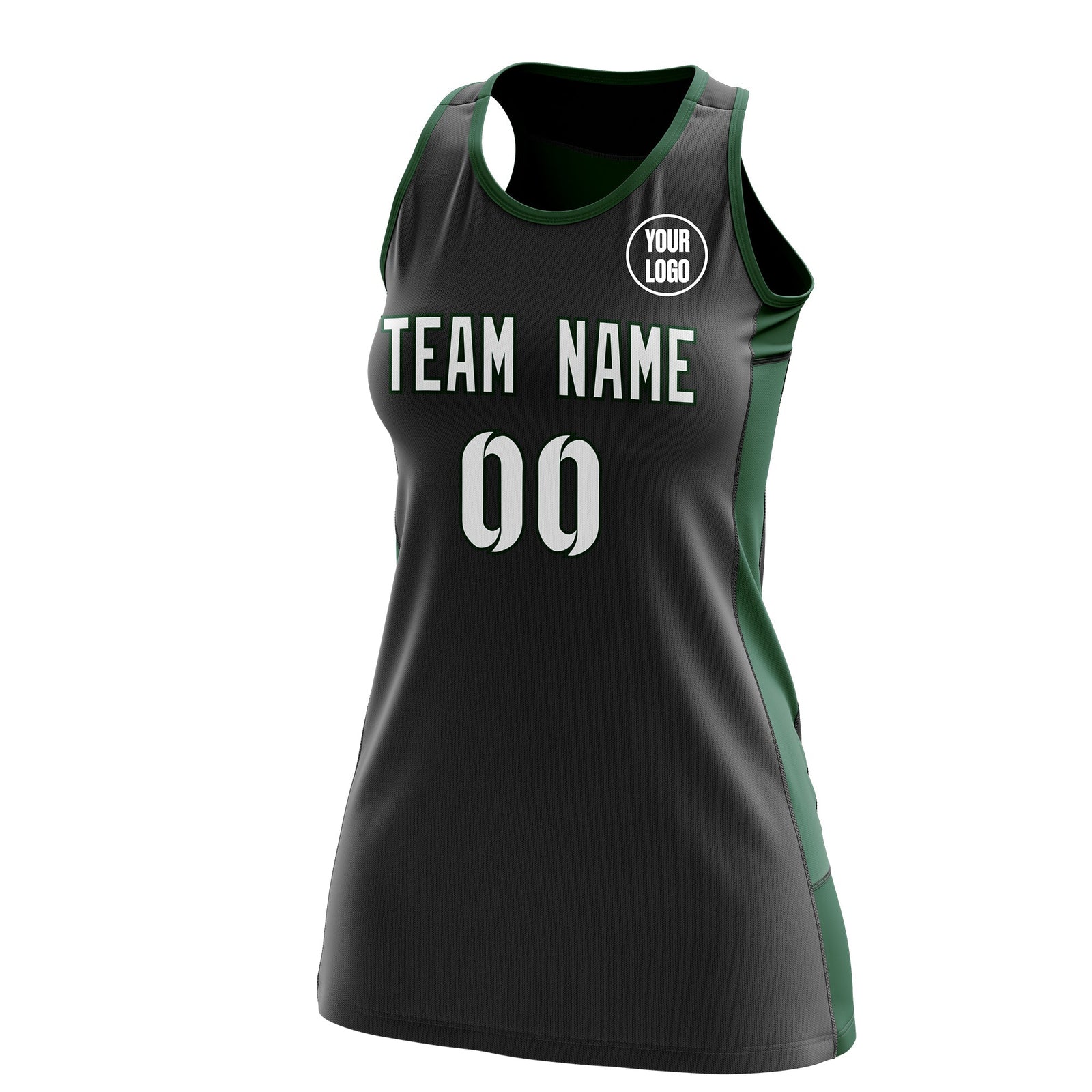 Custom Netball Dress | Black Green Classic Style Two-Tone Breathable Performance Sportswear