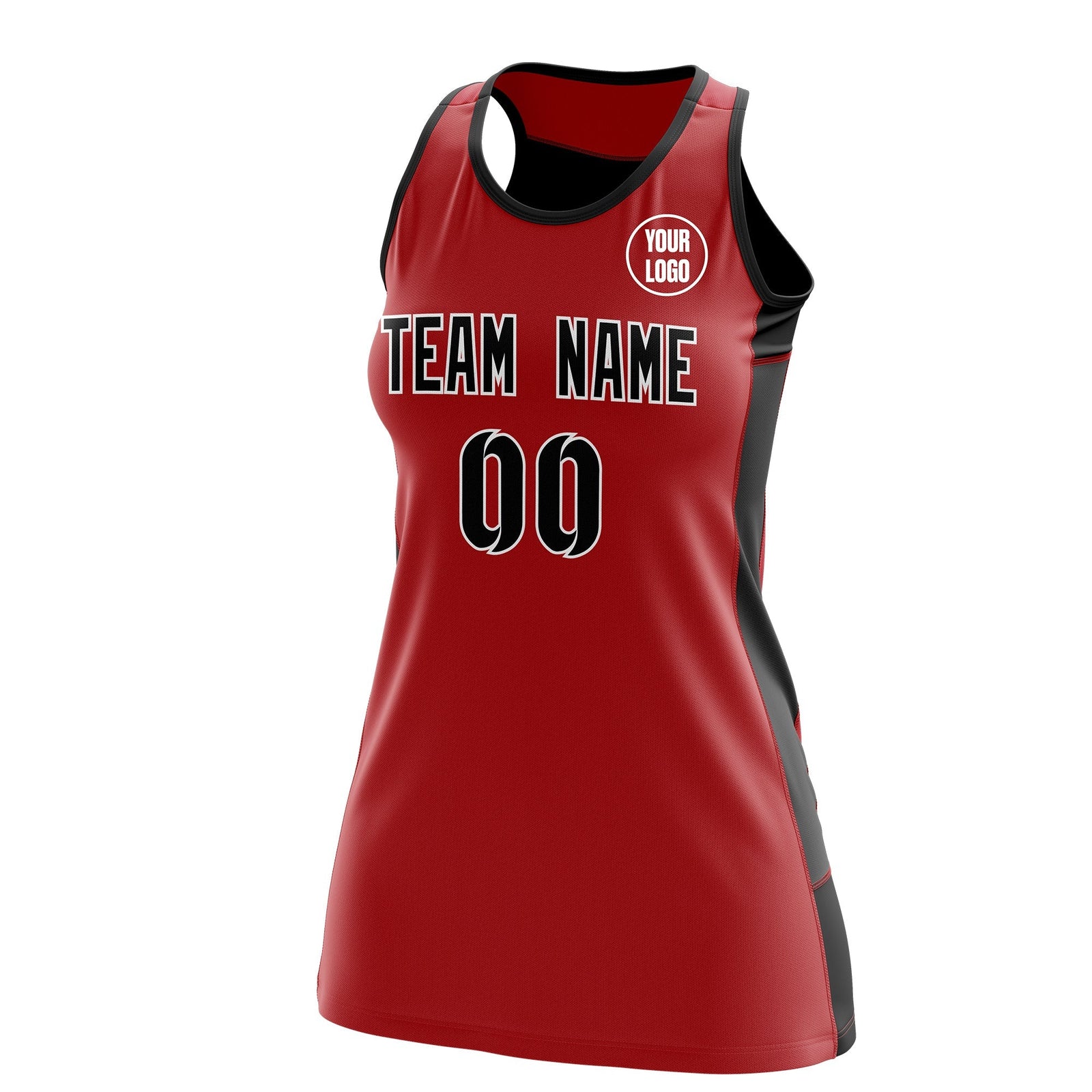 Custom Netball Dress | Red Black Classic Style Two-Tone Match Day Uniform