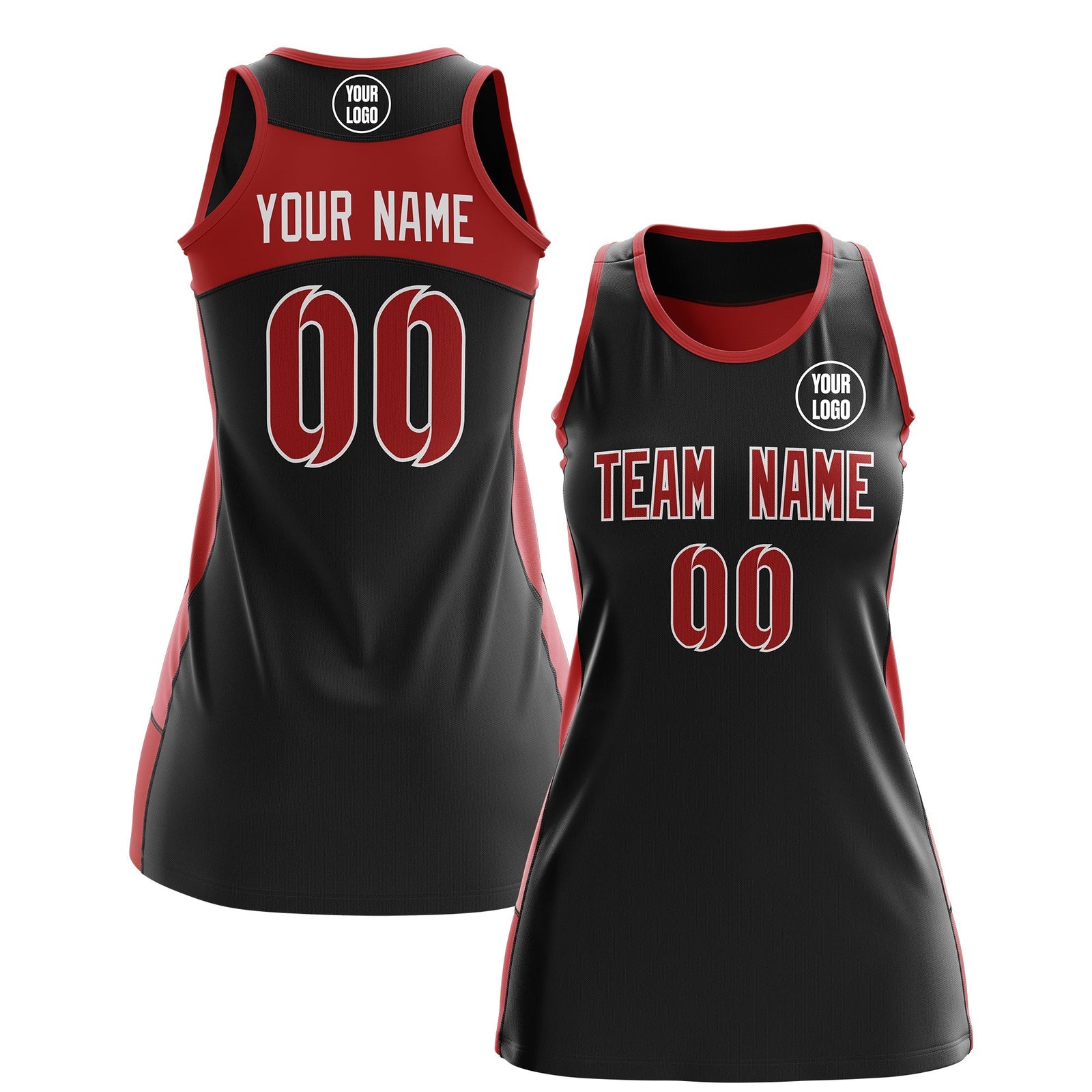 Custom Netball Dress | Black Red Classic Style Two-Tone Breathable Performance Sportswear