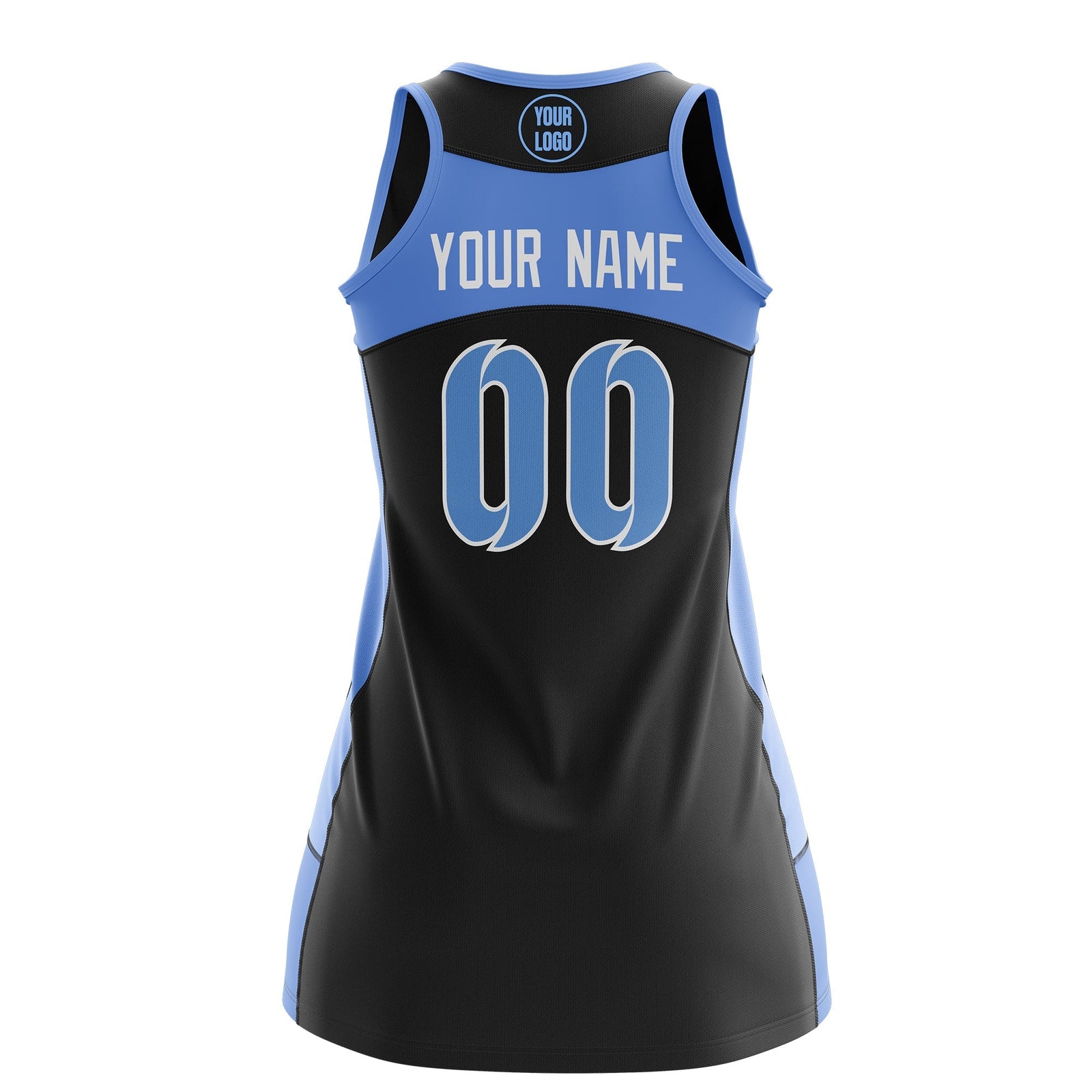 Custom Netball Dress | Black Powder Blue Classic Style Two-Tone Professional Team Uniforms