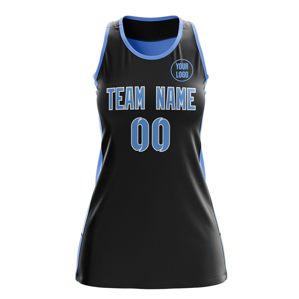 Custom Netball Dress | Black Powder Blue Classic Style Two-Tone Professional Team Uniforms
