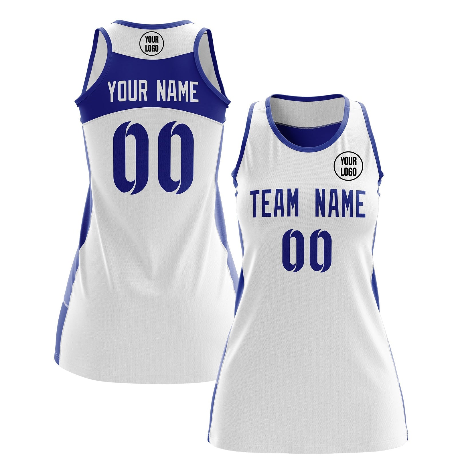 Custom Netball Dress | White Royal Blue Classic Style Two-Tone Match Day Uniform