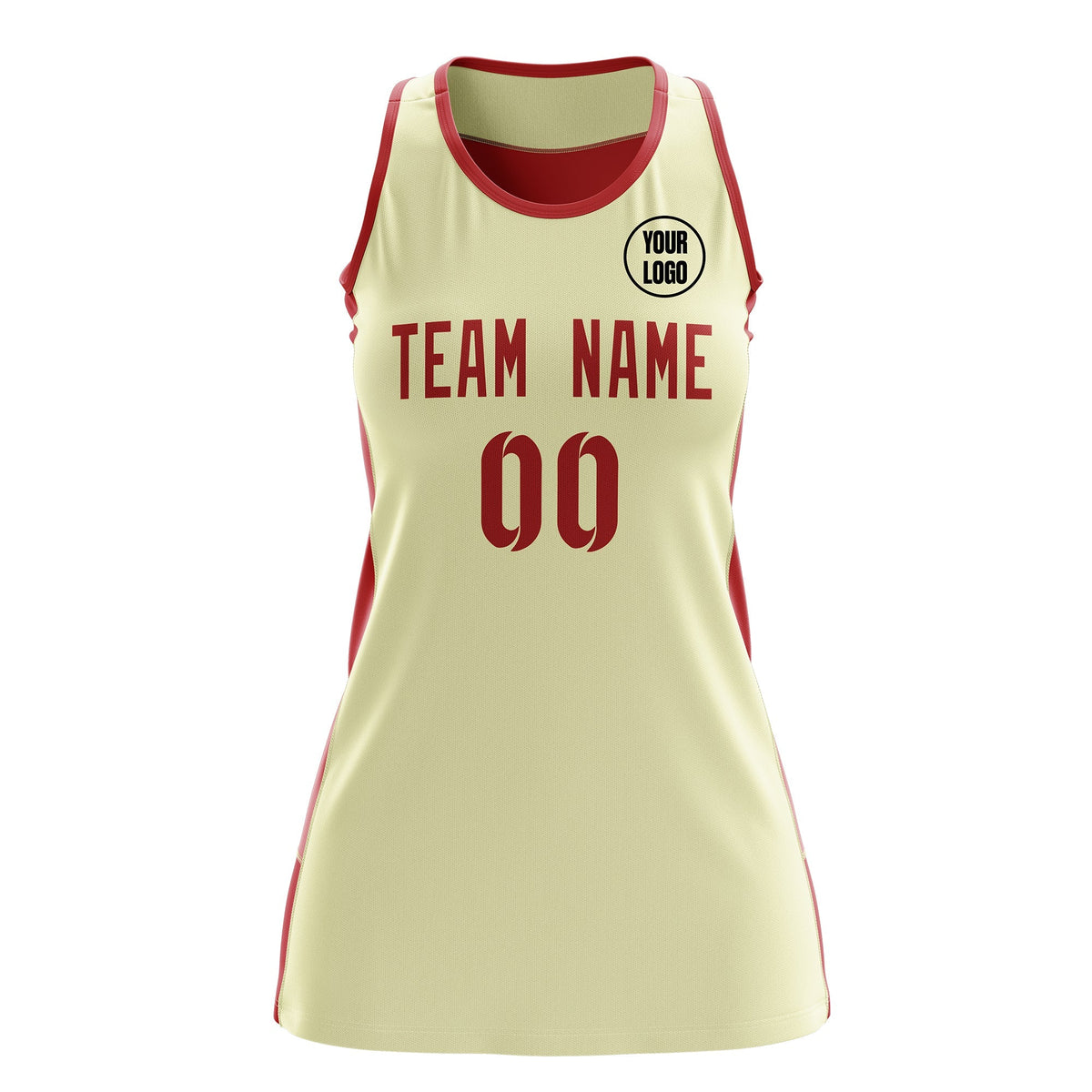 Custom Netball Dress | Cream Red Classic Style Two-Tone Breathable Performance Sportswear