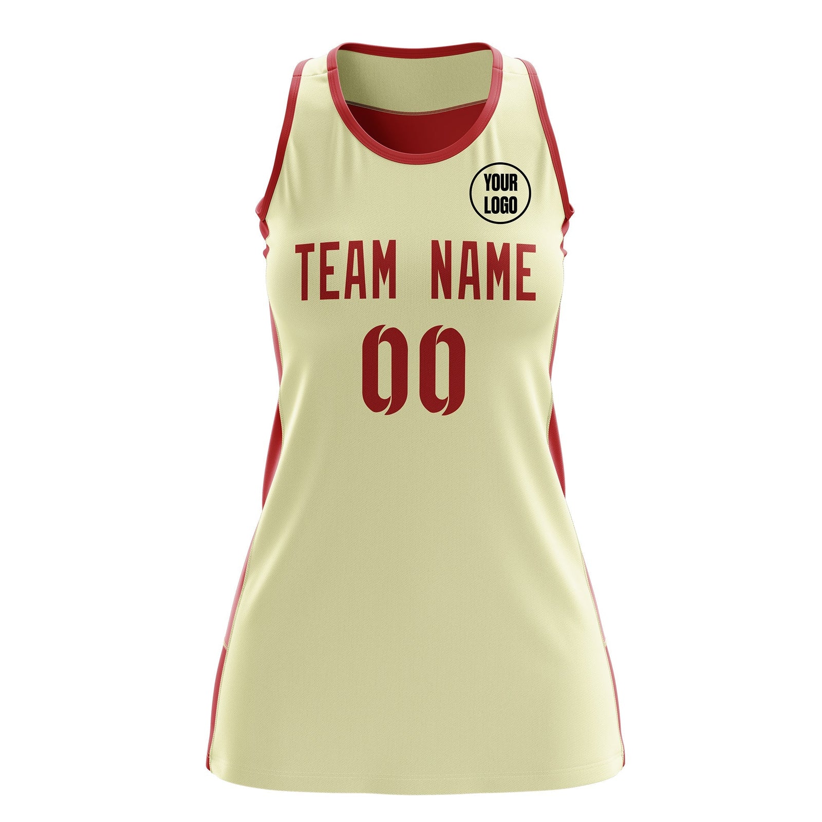 Custom Netball Dress | Cream Red Classic Style Two-Tone Breathable Performance Sportswear