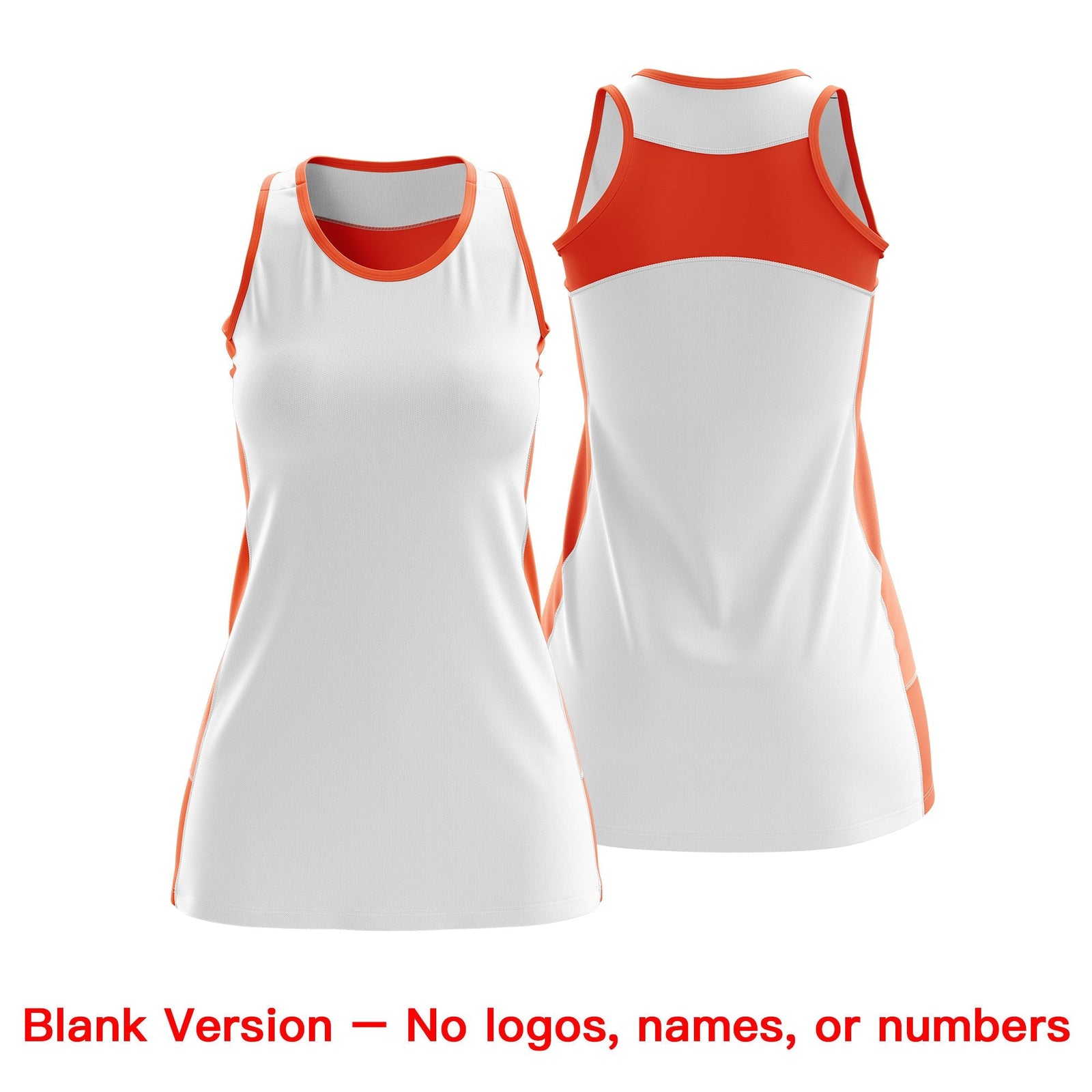 Custom Netball Dress | White Orange Classic Style Two-Tone Breathable Performance Sportswear