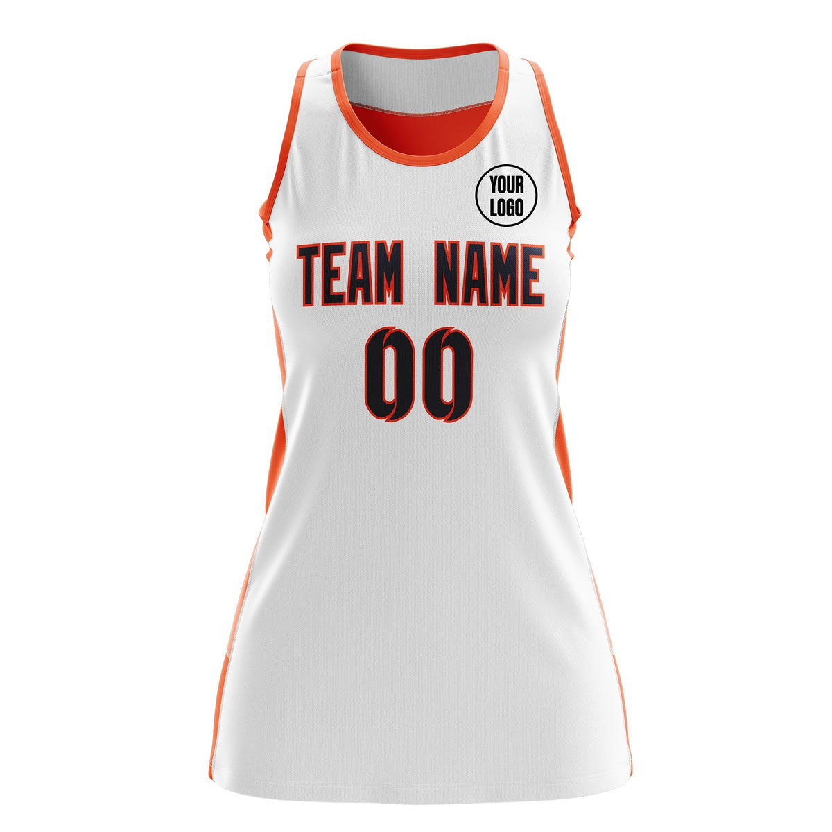 Custom Netball Dress | White Orange Classic Style Two-Tone Breathable Performance Sportswear