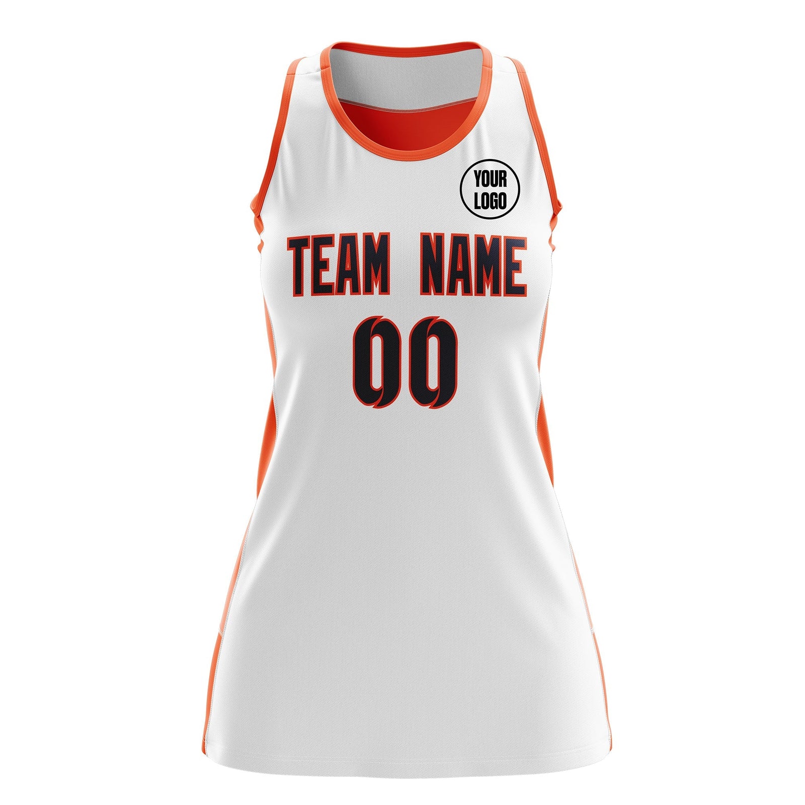 Custom Netball Dress | White Orange Classic Style Two-Tone Breathable Performance Sportswear