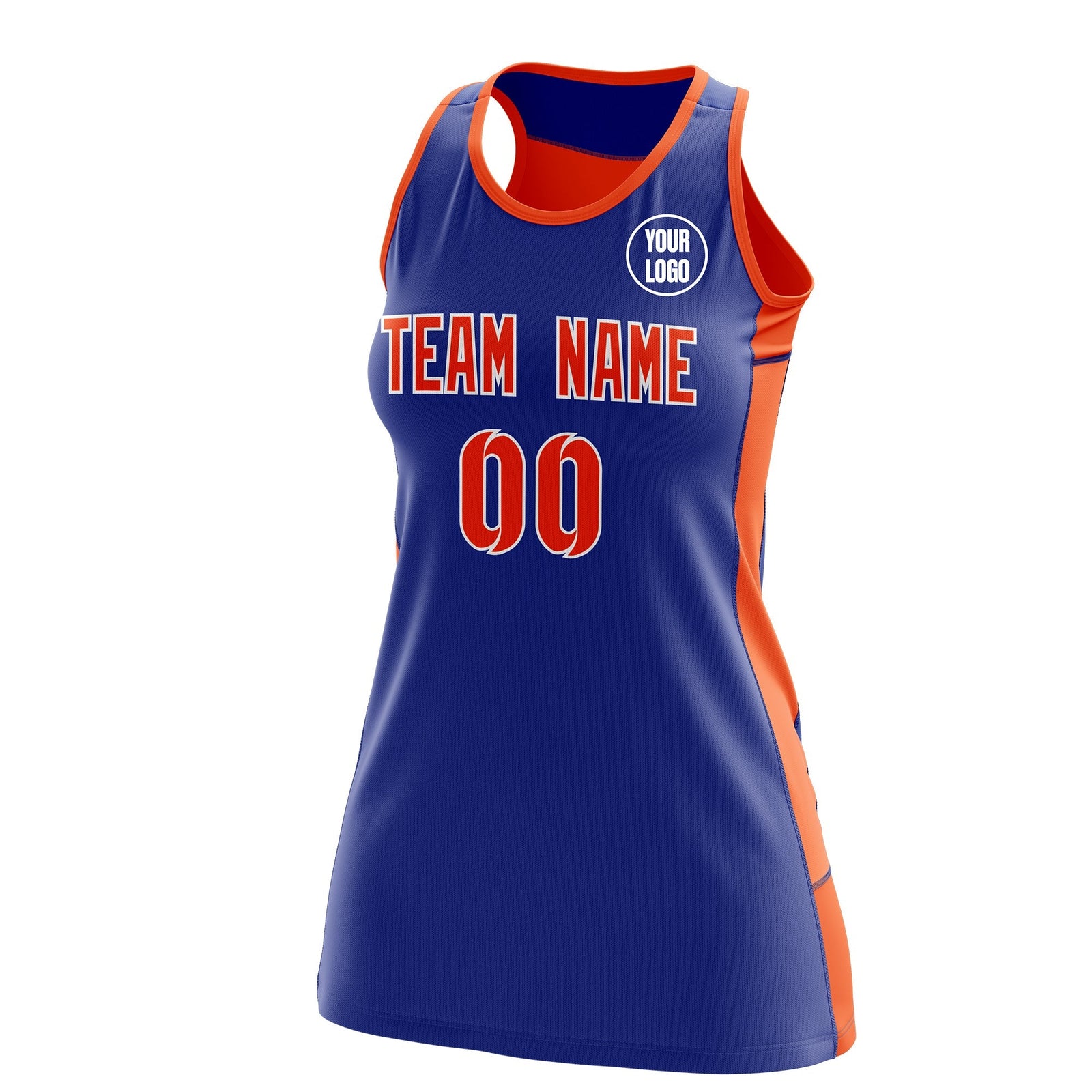 Custom Netball Dress | Royal Blue Orange Classic Style Two-Tone Match Day Uniform