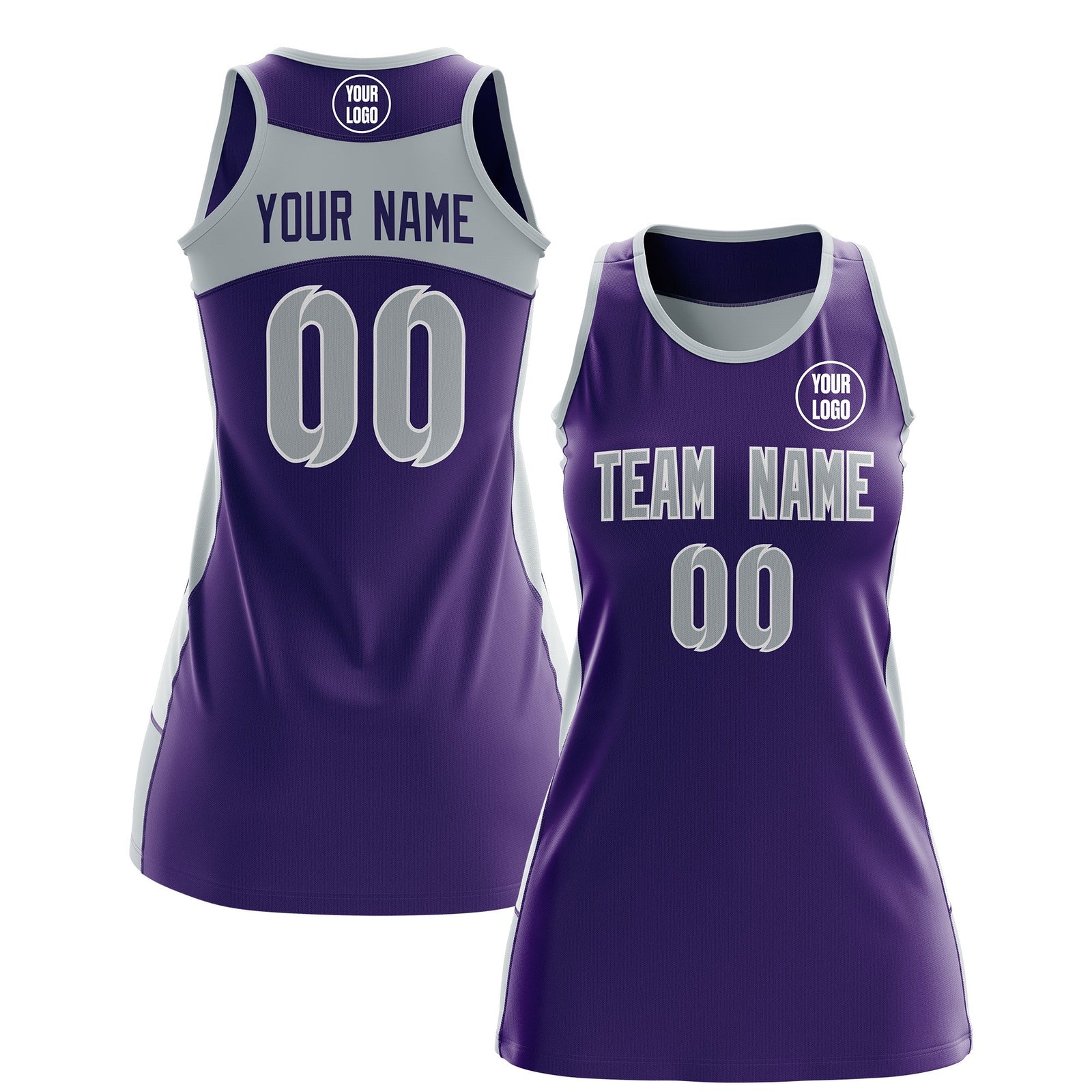 Custom Netball Dress | Purple Silver Classic Style Two-Tone Breathable Performance Sportswear