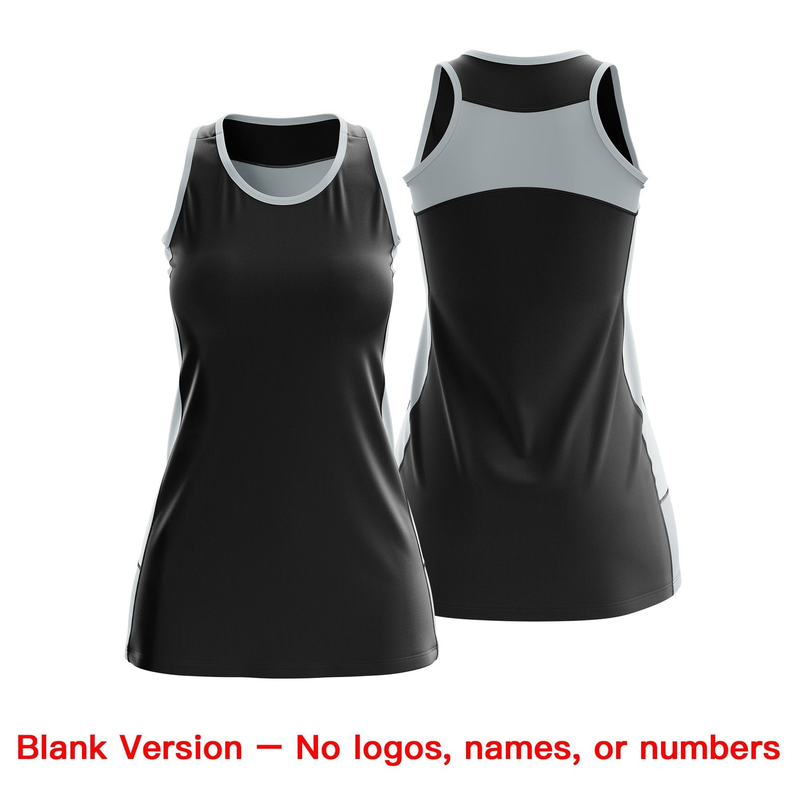 Custom Netball Dress | Black Silver Classic Style Two-Tone Professional Team Uniforms