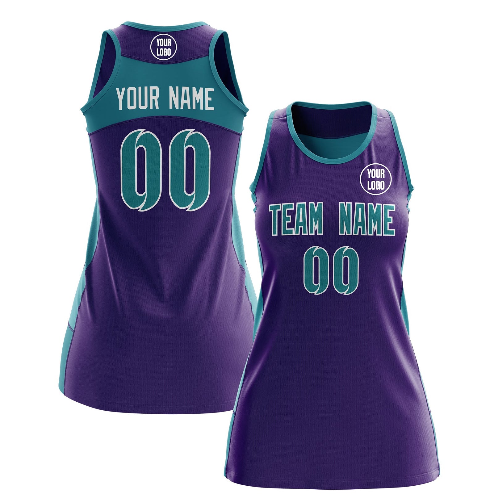 Custom Netball Dress | Purple Teal Classic Style Two-Tone Breathable Performance Sportswear