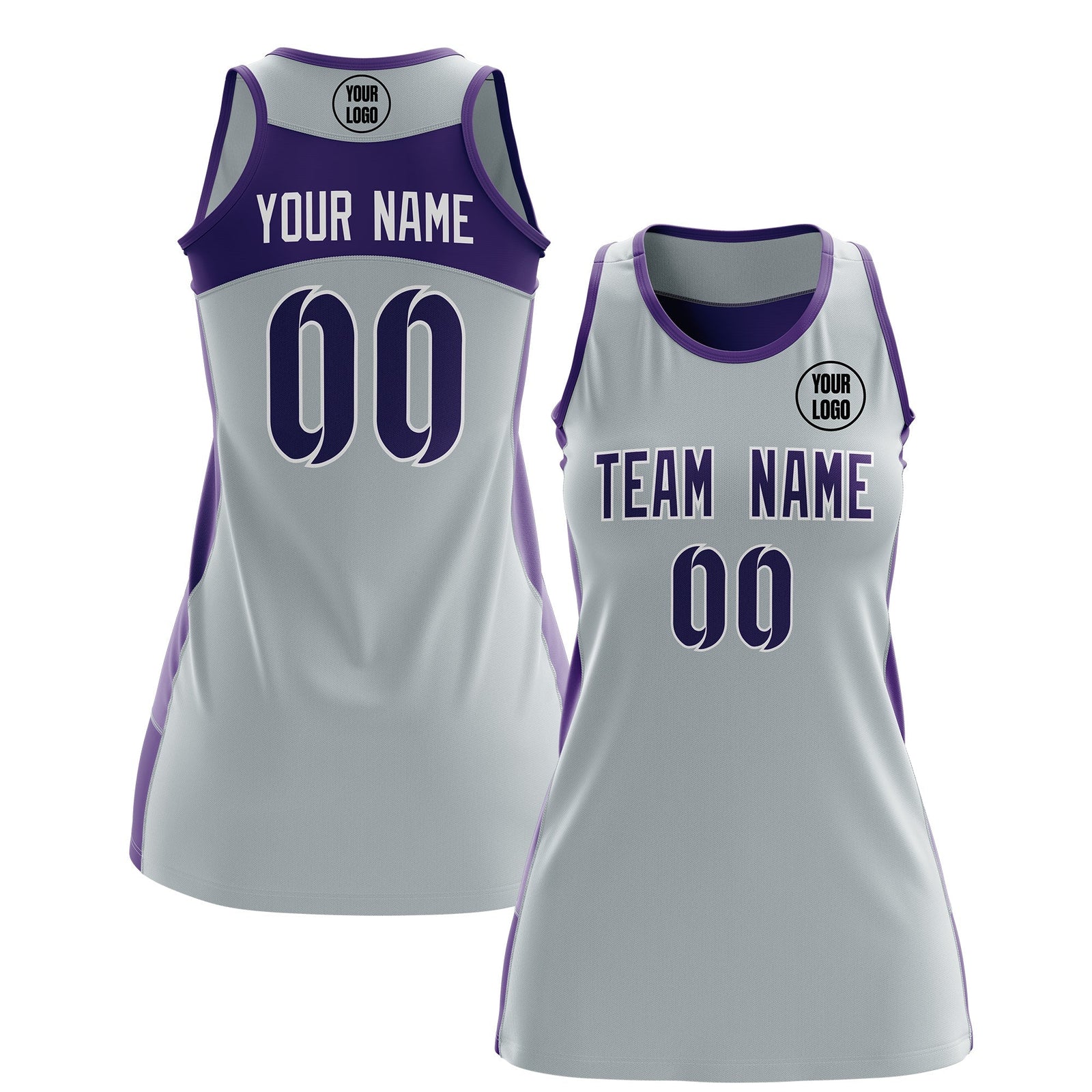 Custom Netball Dress | Silver Purple Classic Style Two-Tone Match Day Uniform