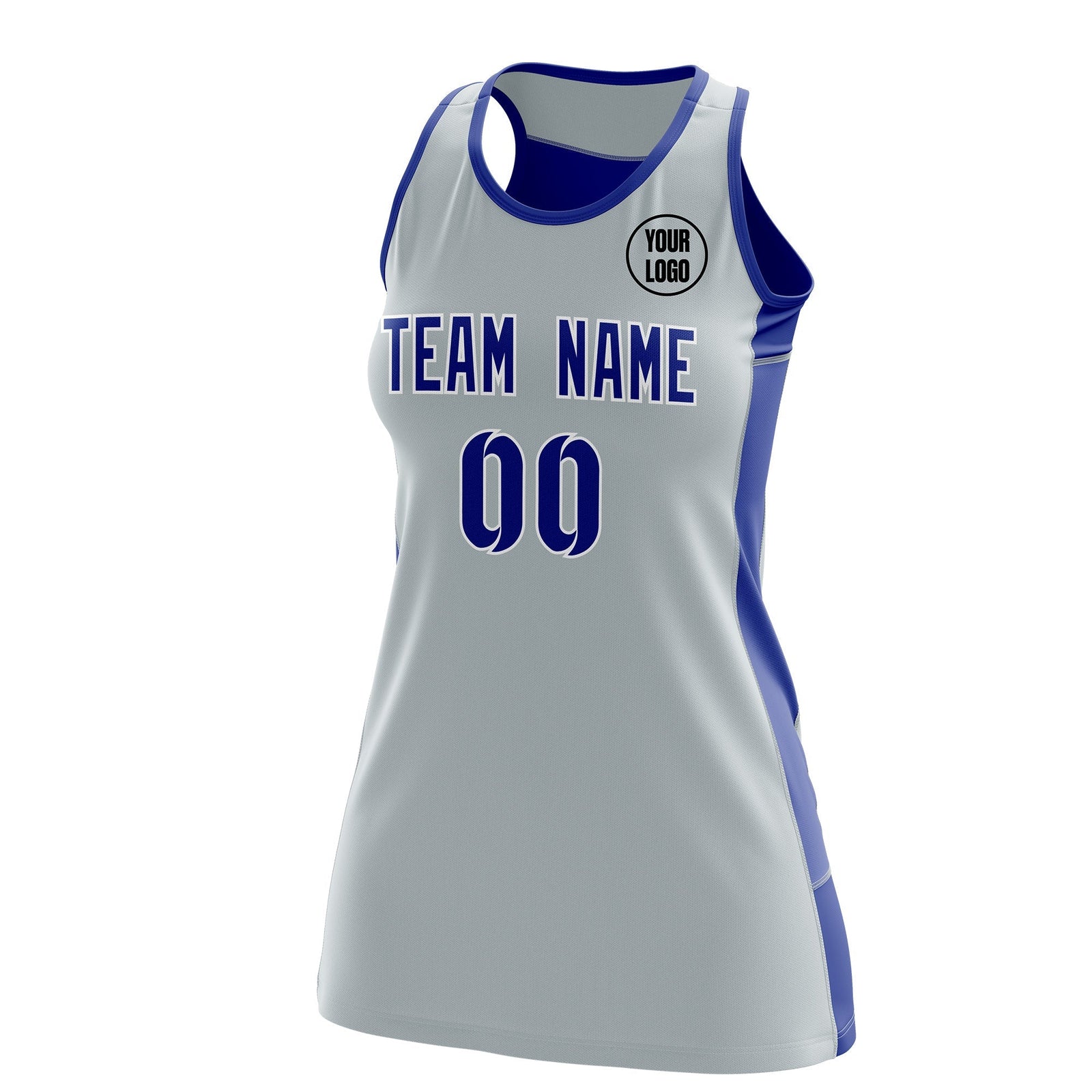 Custom Netball Dress | Silver Royal Blue Classic Style Two-Tone Breathable Performance Sportswear