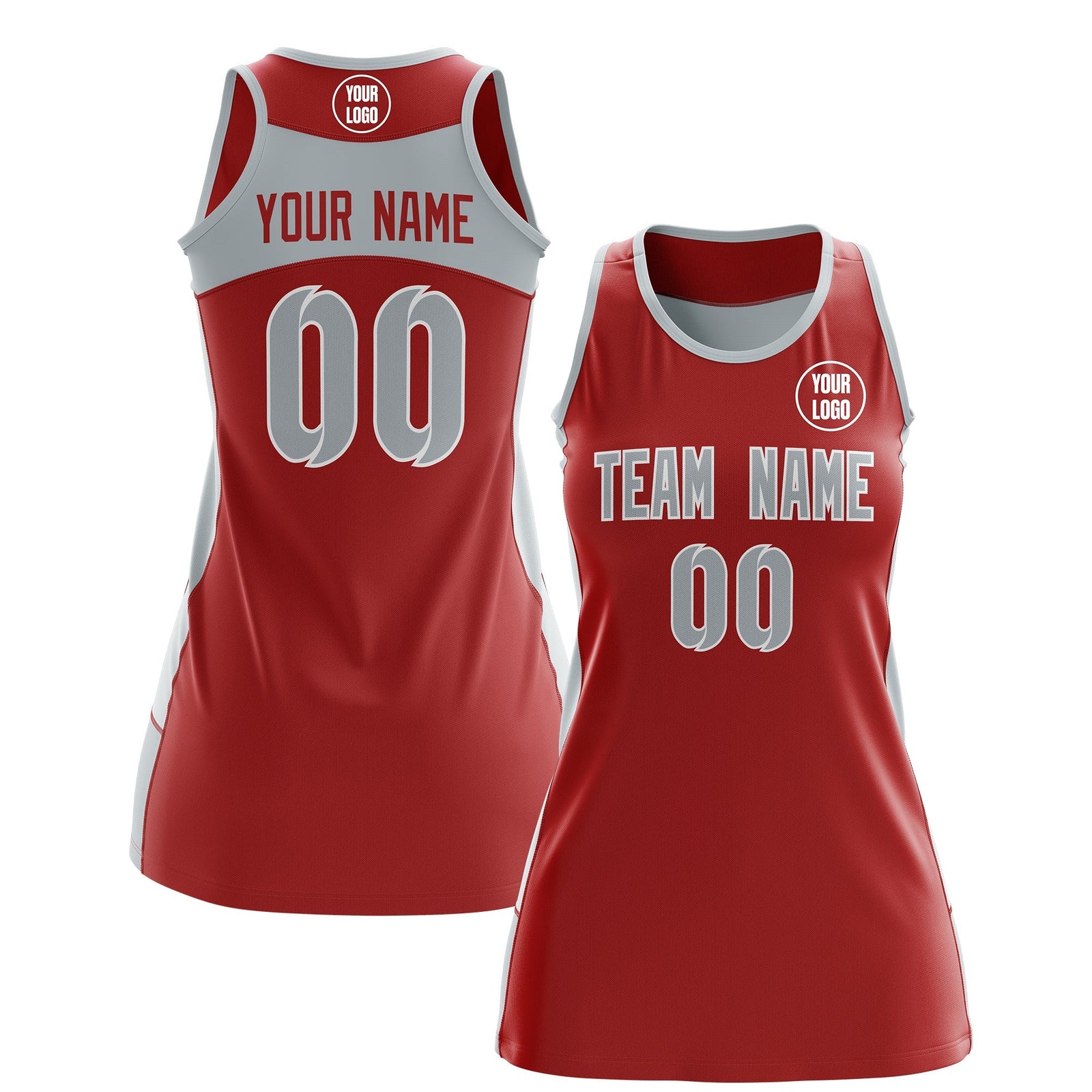 Custom Netball Dress | Red Silver Classic Style Two-Tone Professional Team Uniforms