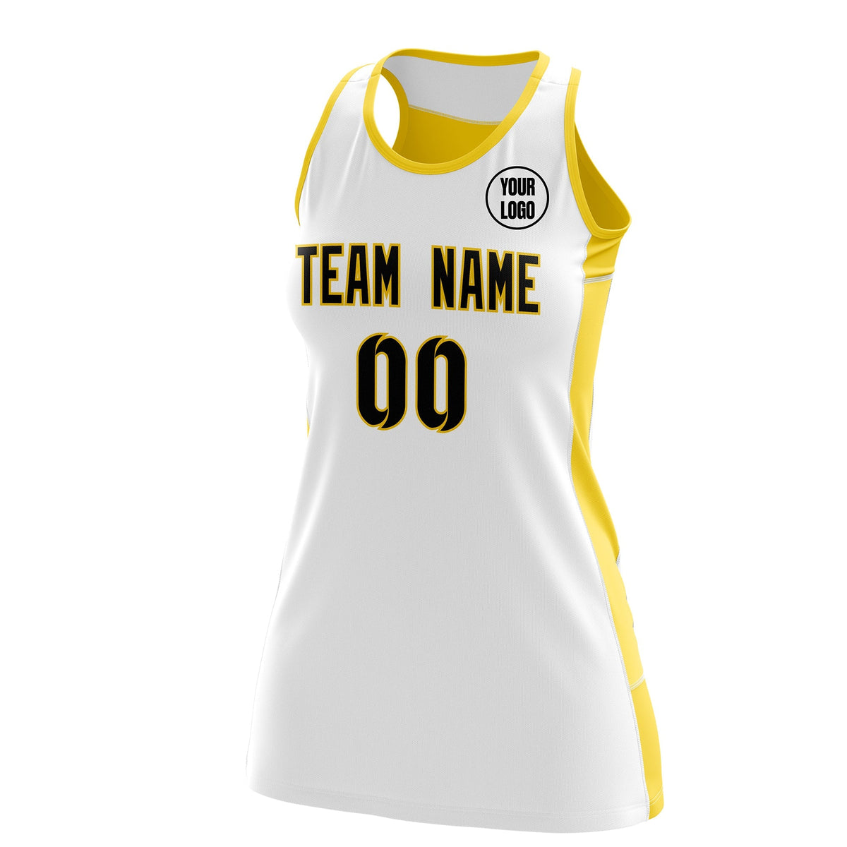 Custom Netball Dress | White Gold Classic Style Two-Tone Breathable Performance Sportswear