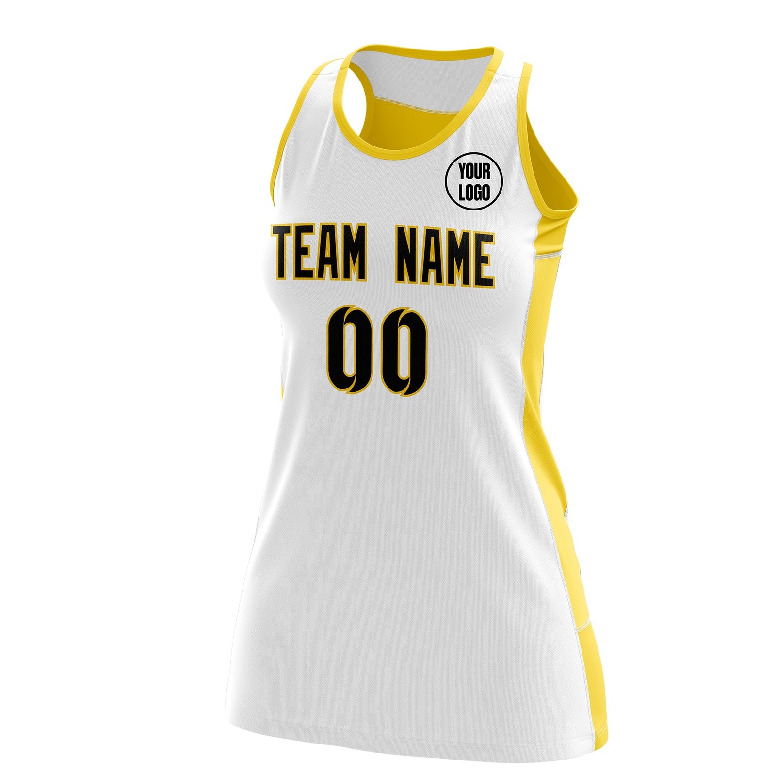 Custom Netball Dress | White Gold Classic Style Two-Tone Breathable Performance Sportswear