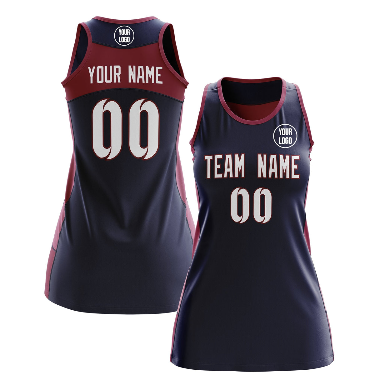 Custom Netball Dress | Navy Crimson Classic Style Two-Tone Professional Team Uniforms