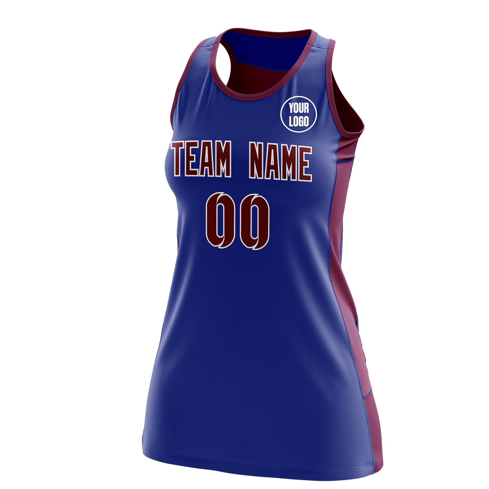 Custom Netball Dress | Royal Blue Crimson Classic Style Two-Tone Match Day Uniform