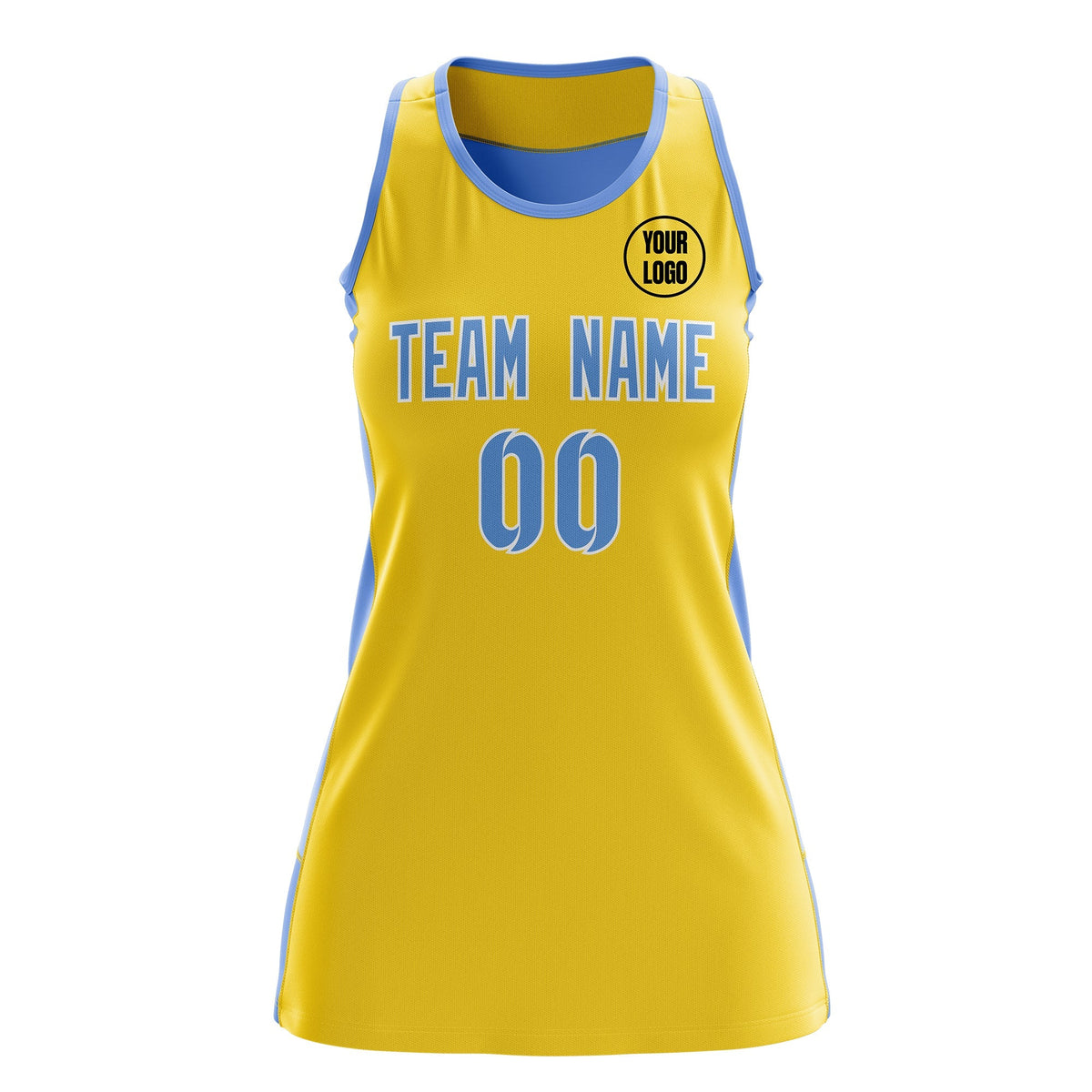 Custom Netball Dress | Gold Powder Blue Classic Style Two-Tone Breathable Performance Sportswear