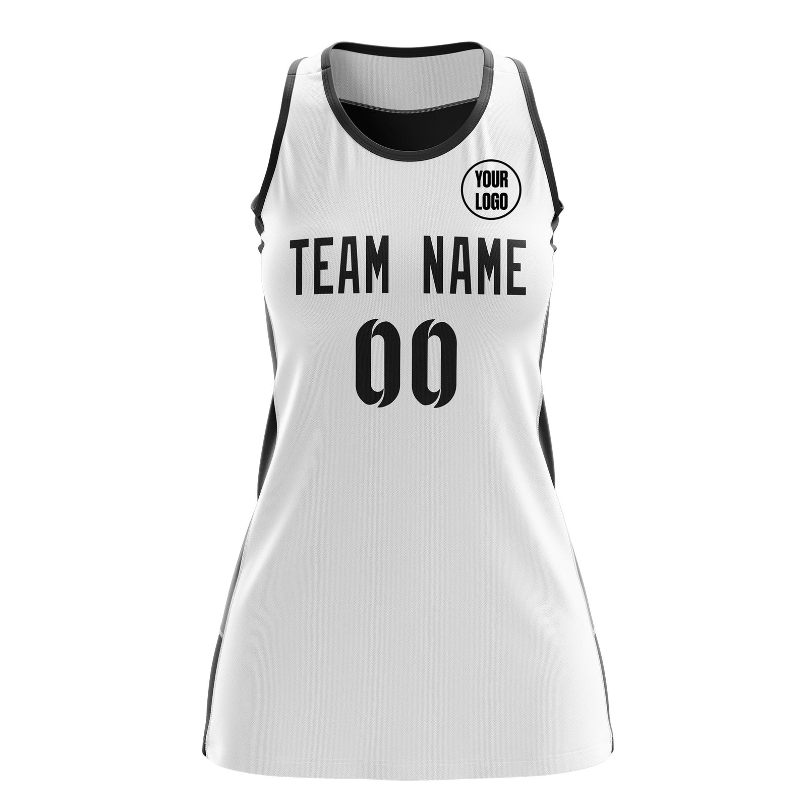 Custom Netball Dress | White Black Classic Style Two-Tone Professional Team Uniforms