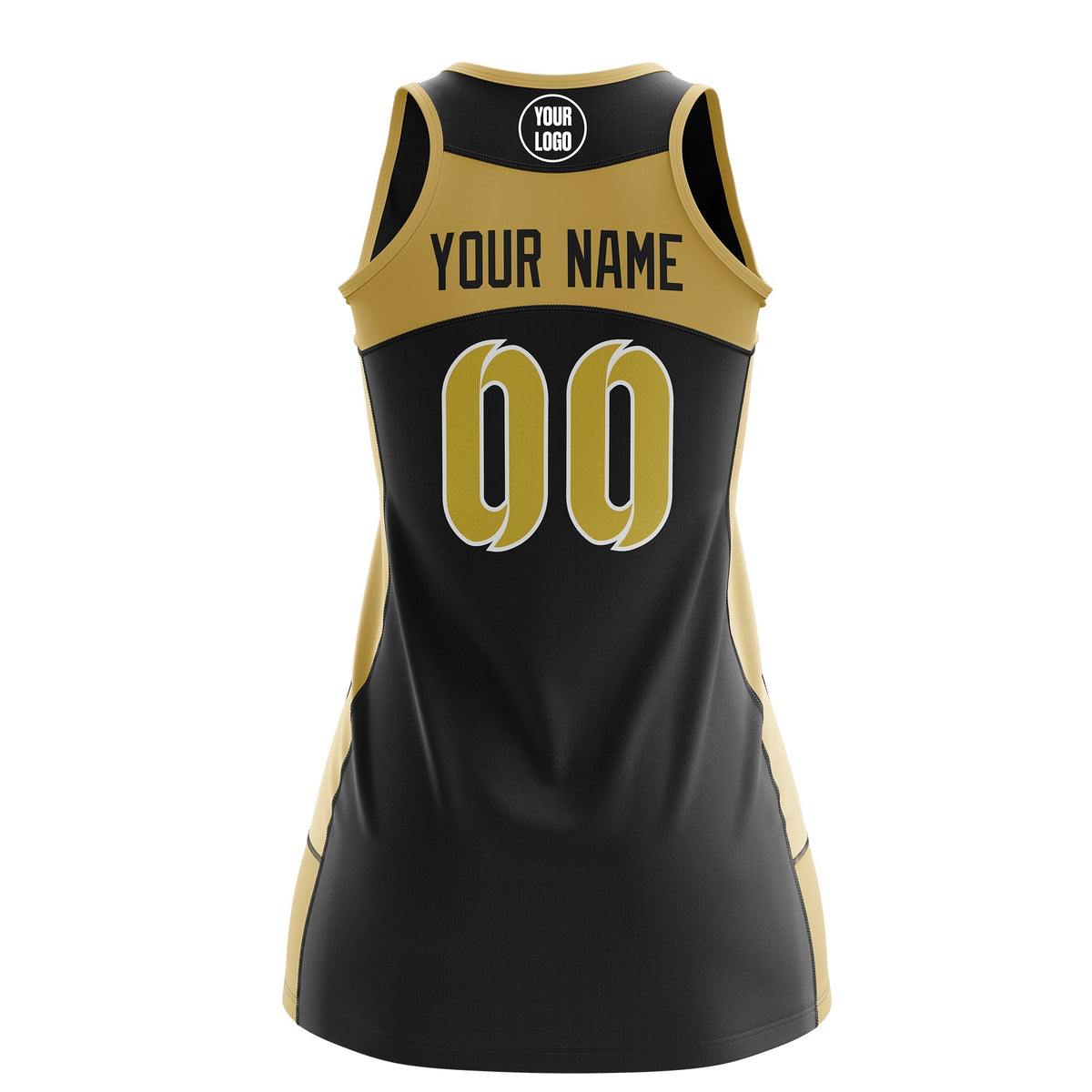 Custom Netball Dress | Black Old Gold Classic Style Two-Tone Professional Team Uniforms