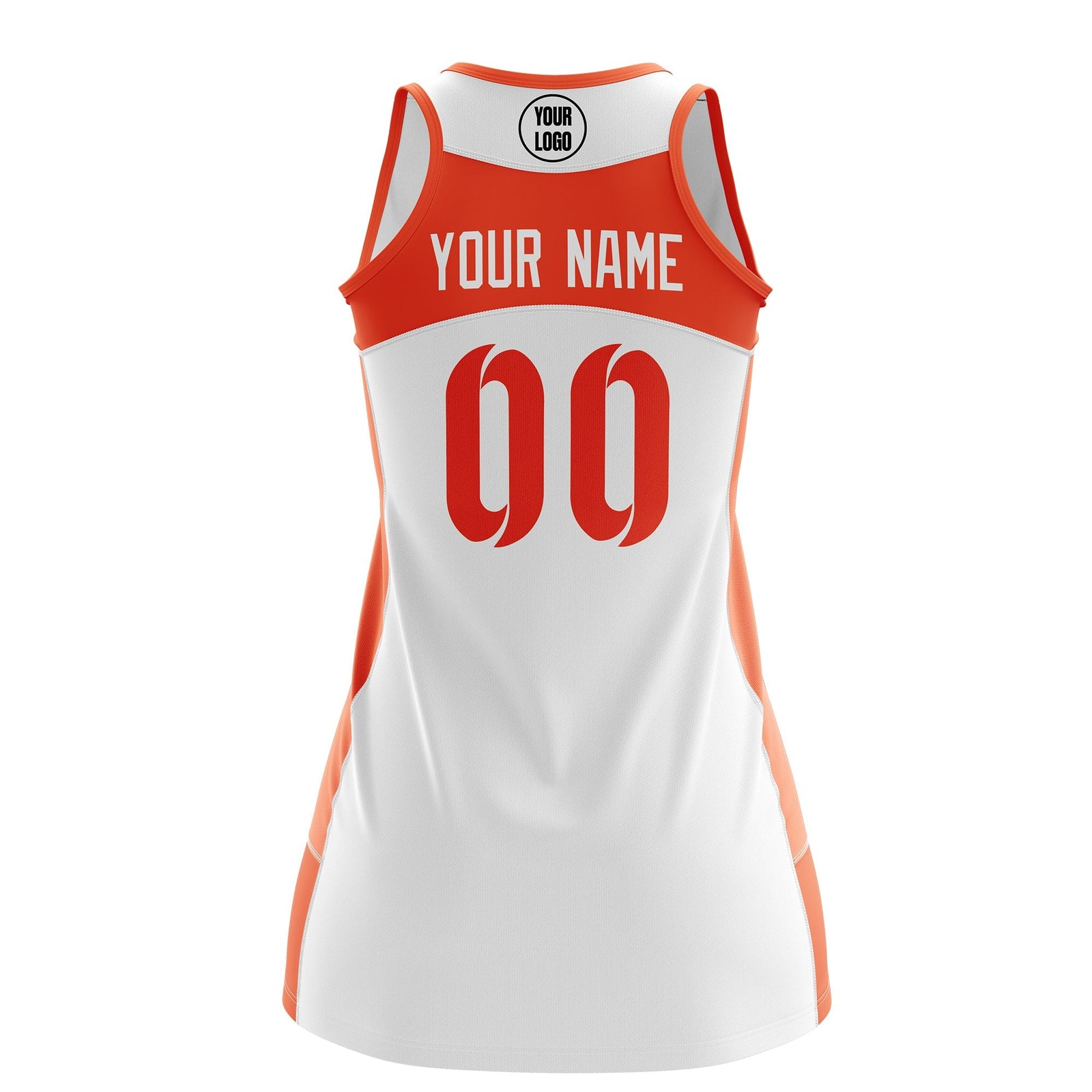 Custom Netball Dress | White Orange Classic Style Two-Tone Match Day Uniform